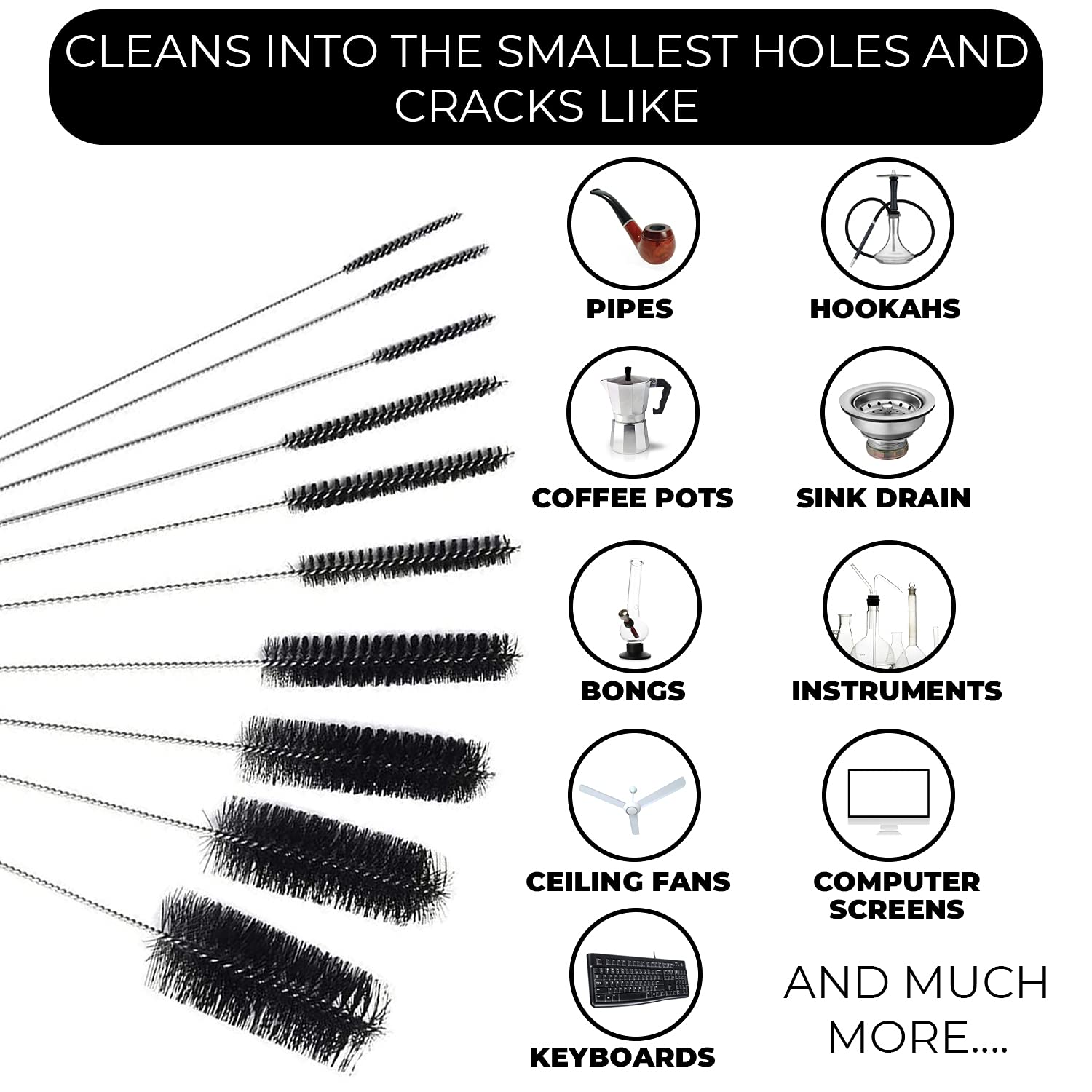 8 Inch Nylon Tube Cleaning Brush Set - 5 Piece Heavy Duty Kit with Flexible Handles for Deep Cleaning Bottles, Straws, Pipes, Keyboards, Glass & Guns | Perfect for Home, Kitchen, Office, Car Detailing & DIY Projects