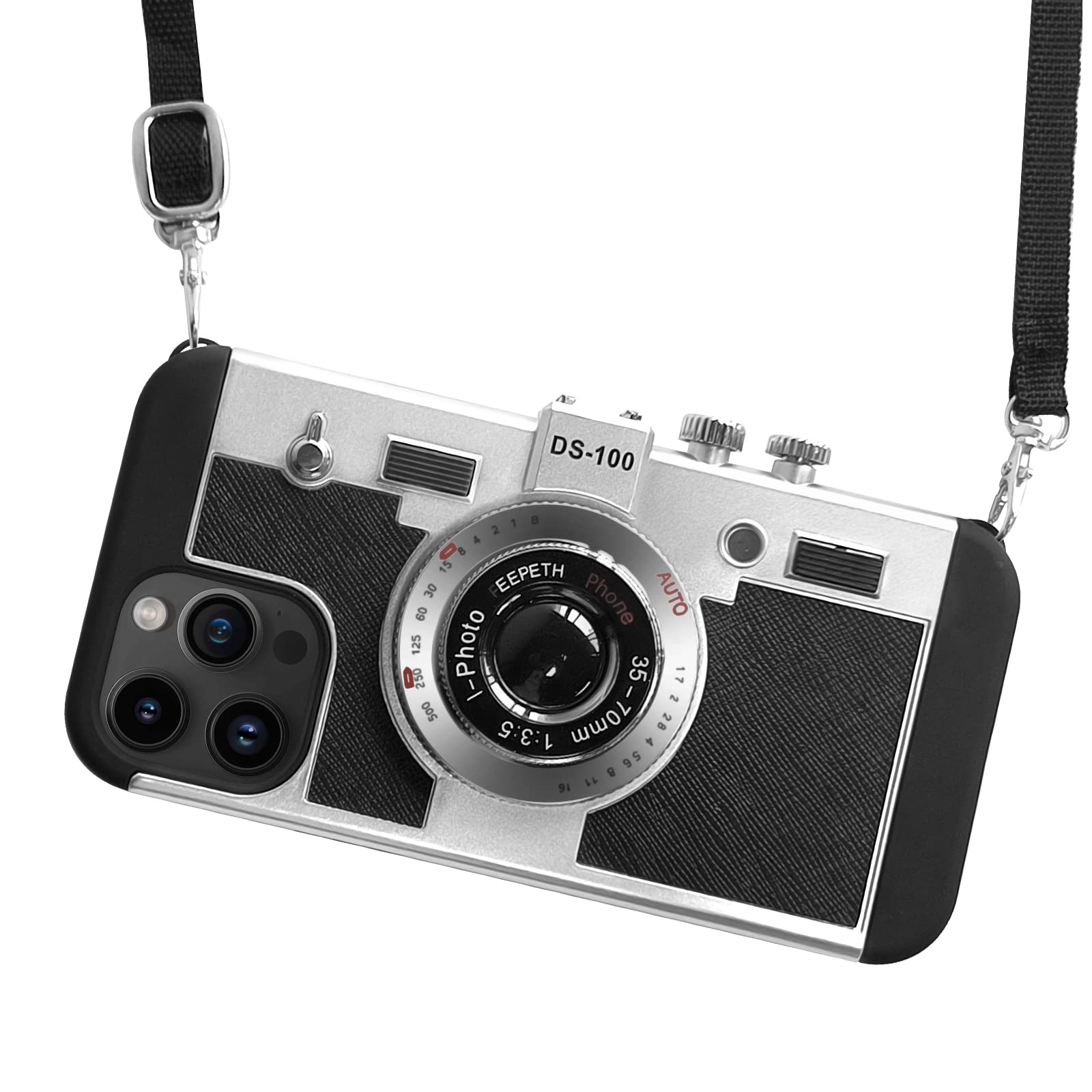 UnnFiko Emily in Paris Vintage Camera iPhone 15 Pro Max Case - Cute 3D Camera Design with Long Lanyard, Protective Cover for iPhone 15 Pro Max (Black) | Perfect for Travel, Photography Enthusiasts & Fashion Accessories