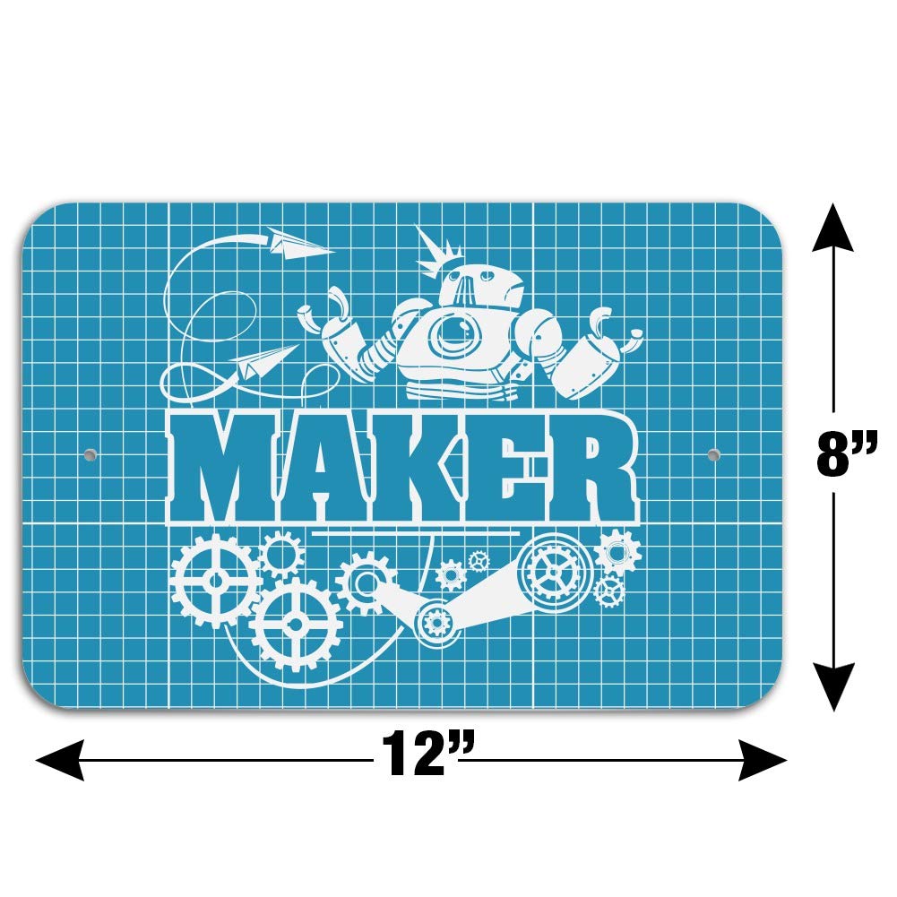 Custom Robot and Gears Blueprint Design Wall Art - Unique Home Office Decor for Tech Enthusiasts | Perfect for Man Cave, Workshop & Industrial Style Spaces