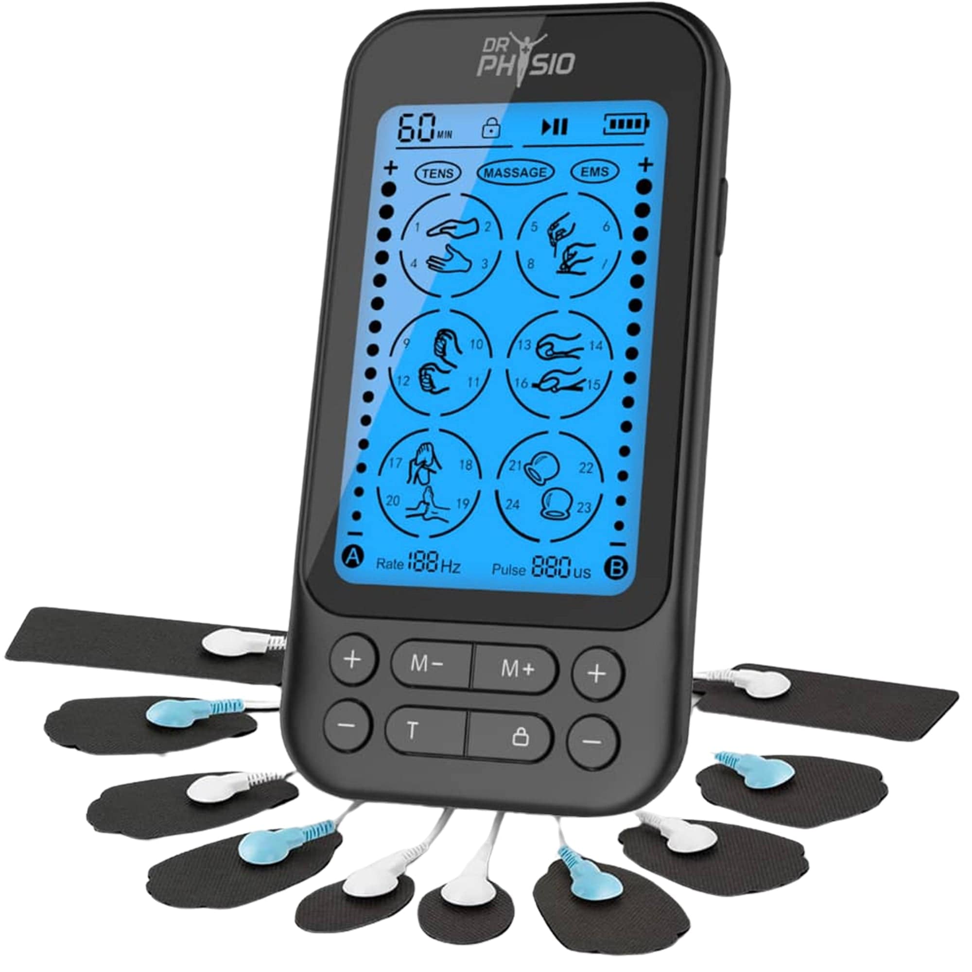 Dr Physio USA TENStar Antares TENS & EMS Massage Machine - Dual Channel Rechargeable Muscle Pain Relief Device, Nerve Stimulator for Physical Therapy - Perfect for Home Use, Post-Workout Recovery & Chronic Pain Management