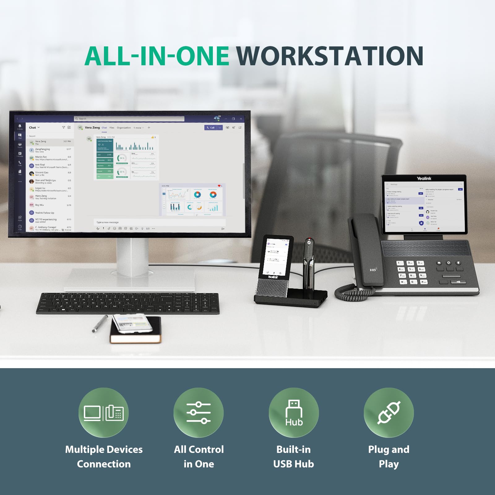 Yealink WH67 Wireless DECT Headset - Teams Certified with 120m/394ft Range, 8H Talk Time, Noise Canceling Mic, Bluetooth & USB-A - Compatible with PC, Laptop, Desk Phone & Cell Phone - Perfect for Remote Work, Call Centers & Office Meetings
