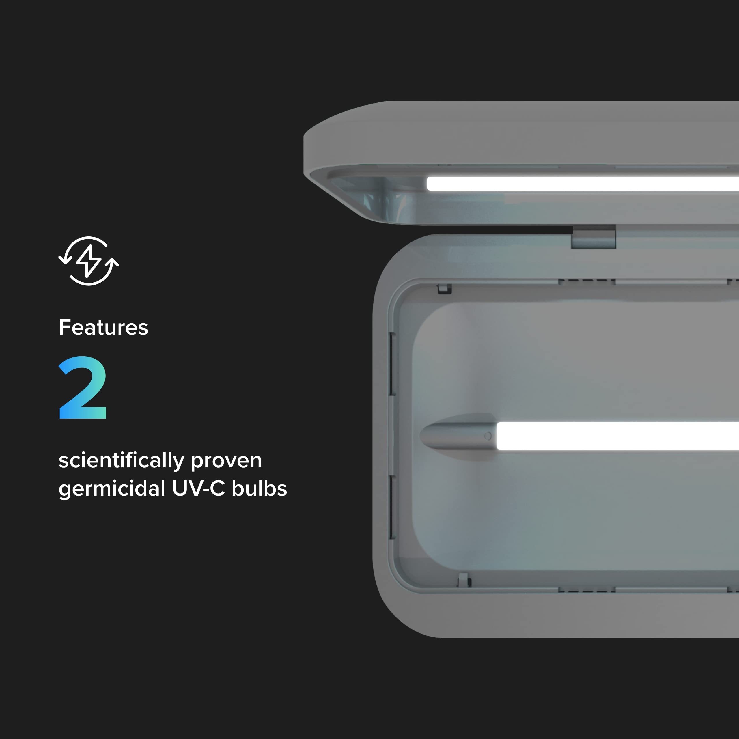 PhoneSoap 3 UV Cell Phone Sanitizer & Charger - Patented 360° UV-C Light Disinfection for All Phones | Clinically Proven to Kill Germs | Universal Phone Charging Station | Perfect for Home, Office & Travel Use (Silver)