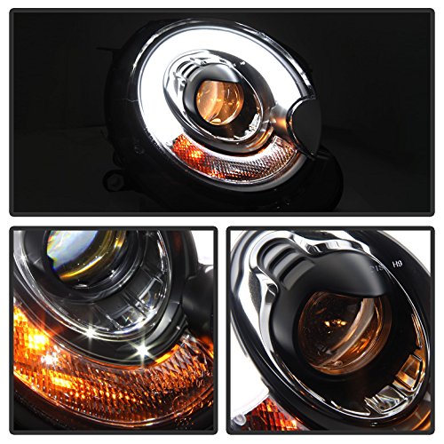 Xtune Mini Cooper Projector Headlights - Halogen Compatible, DRL, Black Housing & Clear Lens - Upgrade for Night Driving & Enhanced Style