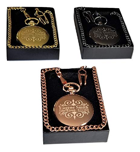 ETERNITY 4 Engraved Wedding Pocket Watches Set - Customized with Names/Dates, Includes 4 Watches, Chains & Gift Box - Perfect for Anniversaries, Bridal Party Gifts & Vintage-Themed Weddings