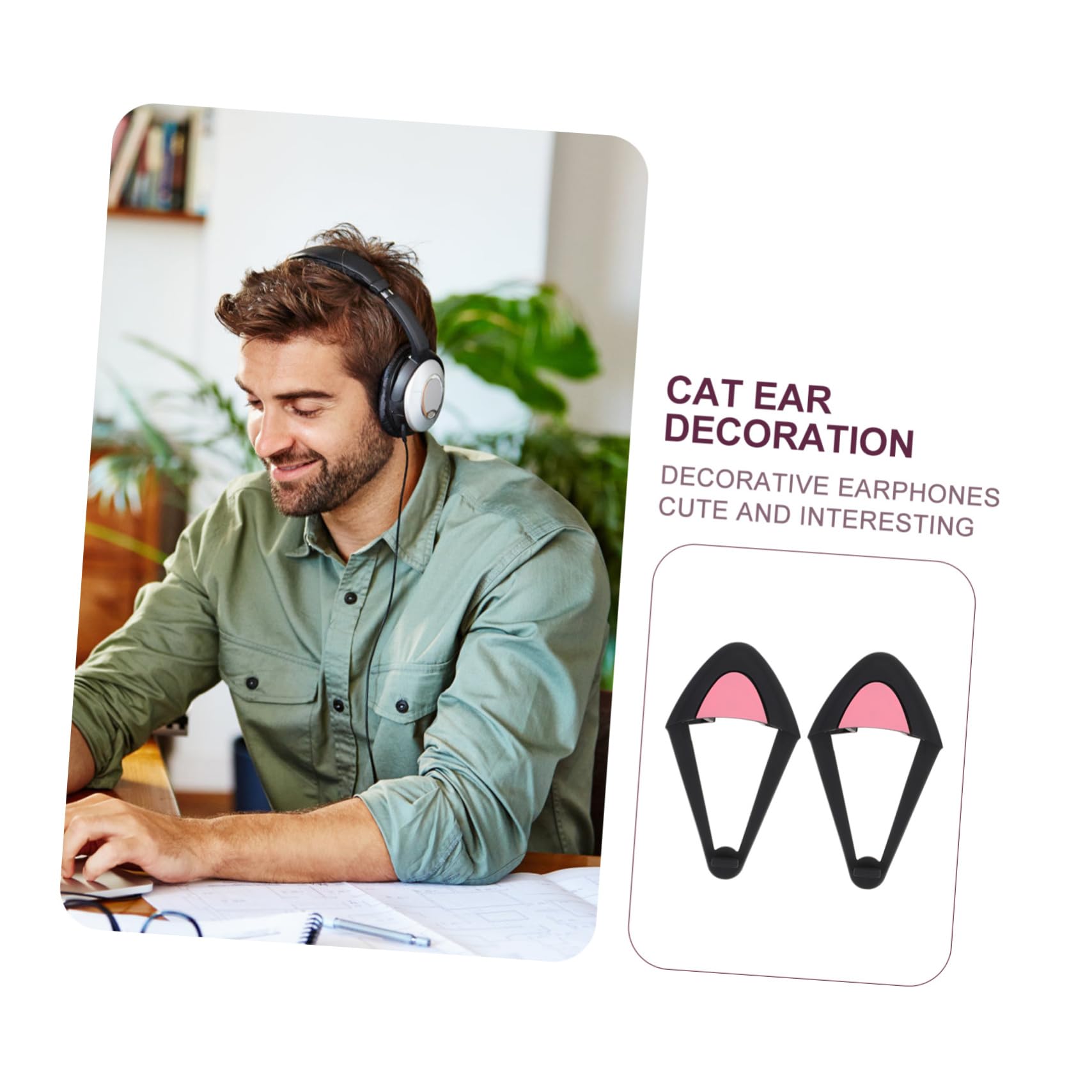 Jojofuny Cat Ear Headphone Accessories - Cute Cartoon Headset Decor for Girls, Women (Black) | Perfect for Cosplay, Gaming, and Stylish Headphone Customization