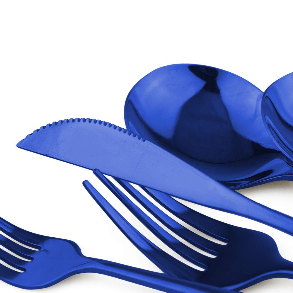 24-Piece Stainless Steel Flatware Set - 18/0 Mirror Blue Knife Fork Spoon Teaspoon Silverware Set for 6, Dishwasher Safe - Perfect for Dinner Parties, Restaurants & Everyday Dining