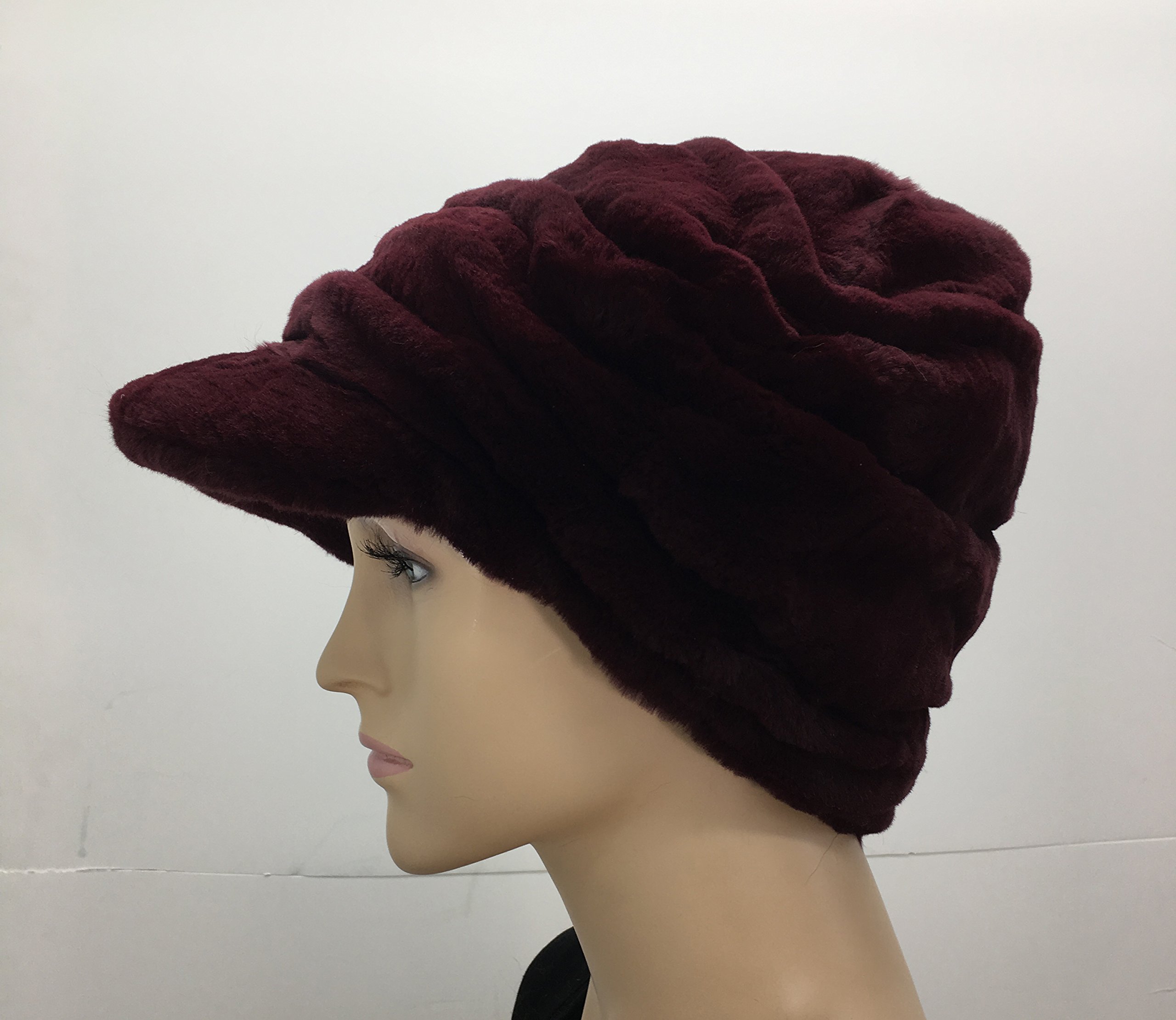 Luxury Women's Wine Rex Rabbit Fur Winter Hat - Soft & Warm Fashion Accessory for Cold Weather, Outdoor Activities & Stylish Outfits