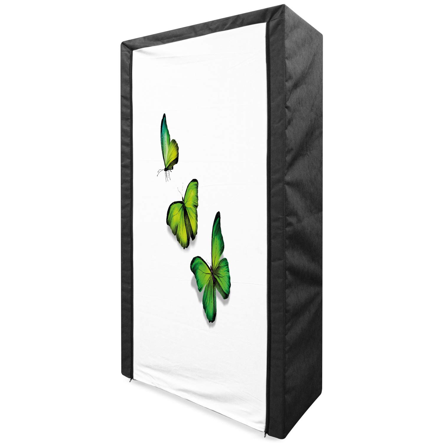 Ambesonne Green Portable Fabric Wardrobe with 3 Vibrant Butterflies - 33.5 Inch Clothing Organizer & Storage Closet with Shelves - Spring Nature Design in Lime & Fern Green - Perfect for Bedroom, Closet, Dorm or Travel Use