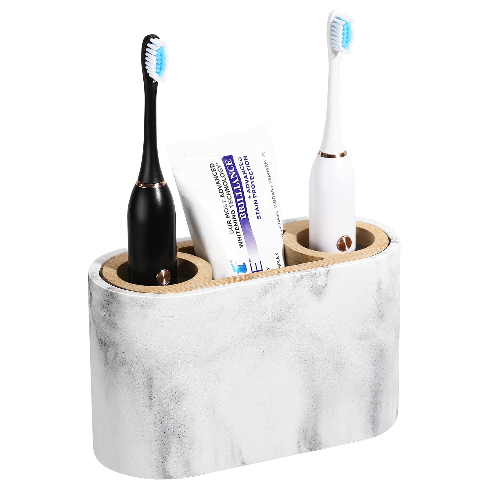 Premium Shinowa Toothbrush Holder - Bathroom Organizer for Electric Toothbrush, Toothpaste, Razor & Comb | Durable Gravel White Design | Perfect for Countertop, Vanity & Small Space Organization