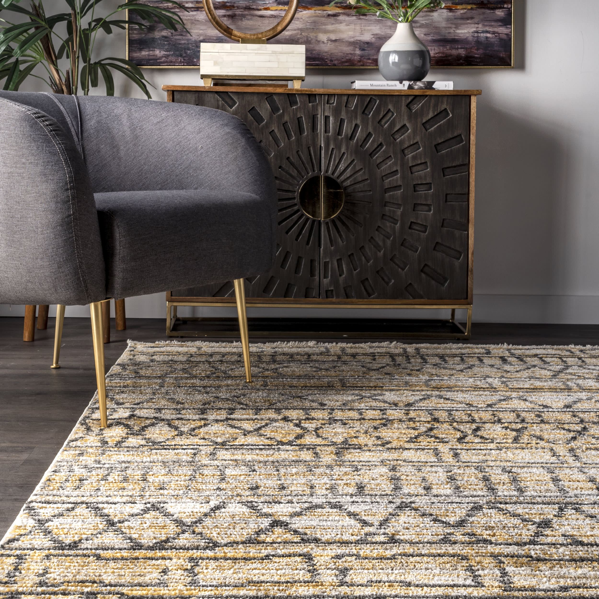 Chance Geometric Banded Area Rug in Beige - Perfect for Living Room, Bedroom, or Office Decor