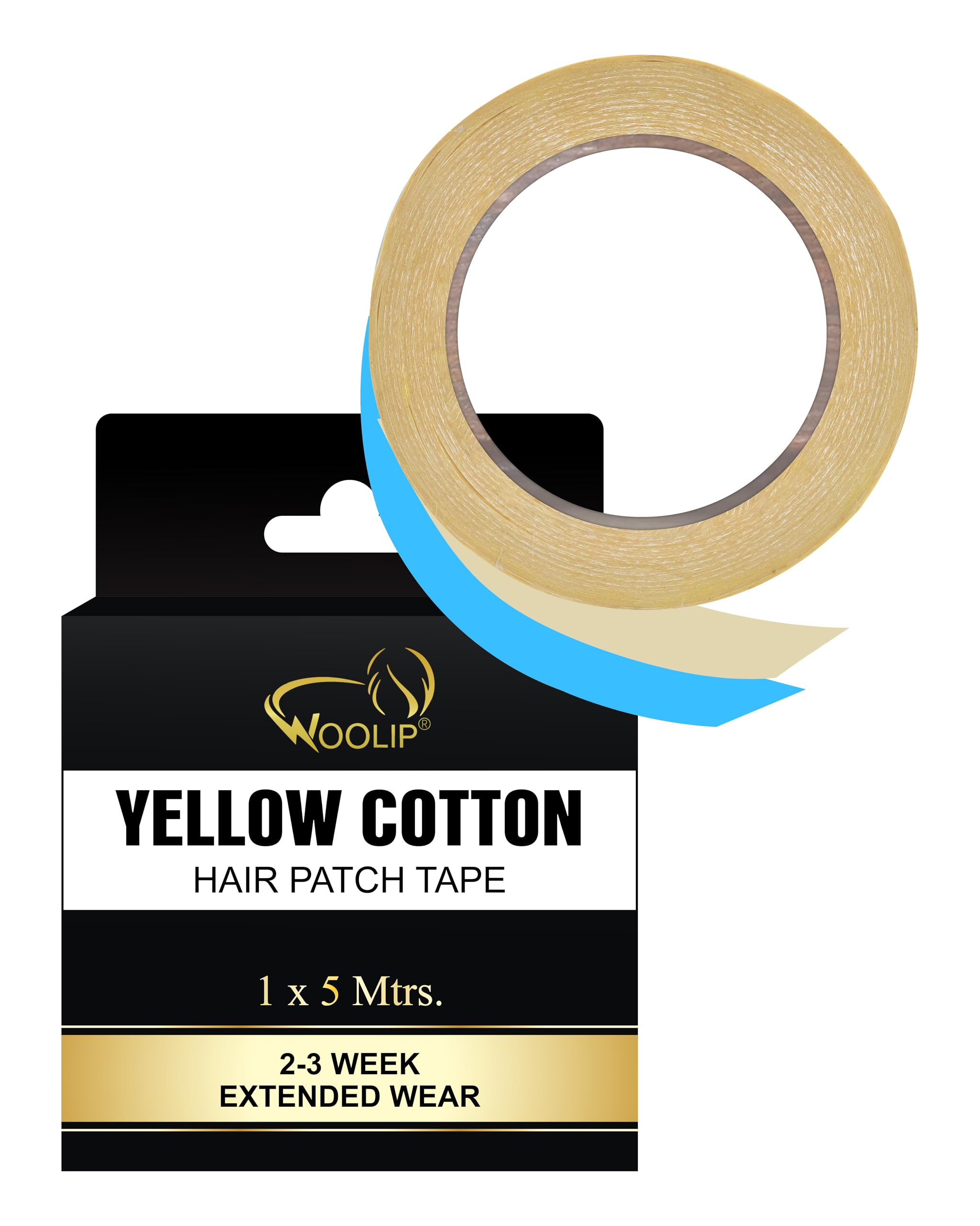 Woolip German Brown Wig Tape - Ultra Strong Hold Hair Patch Tape, 1 Inch Cotton Double Sided Waterproof for Wigs & Hairpieces (Blue/Yellow, 5M Pack) | Perfect for Cosplay, Theater & Daily Wear
