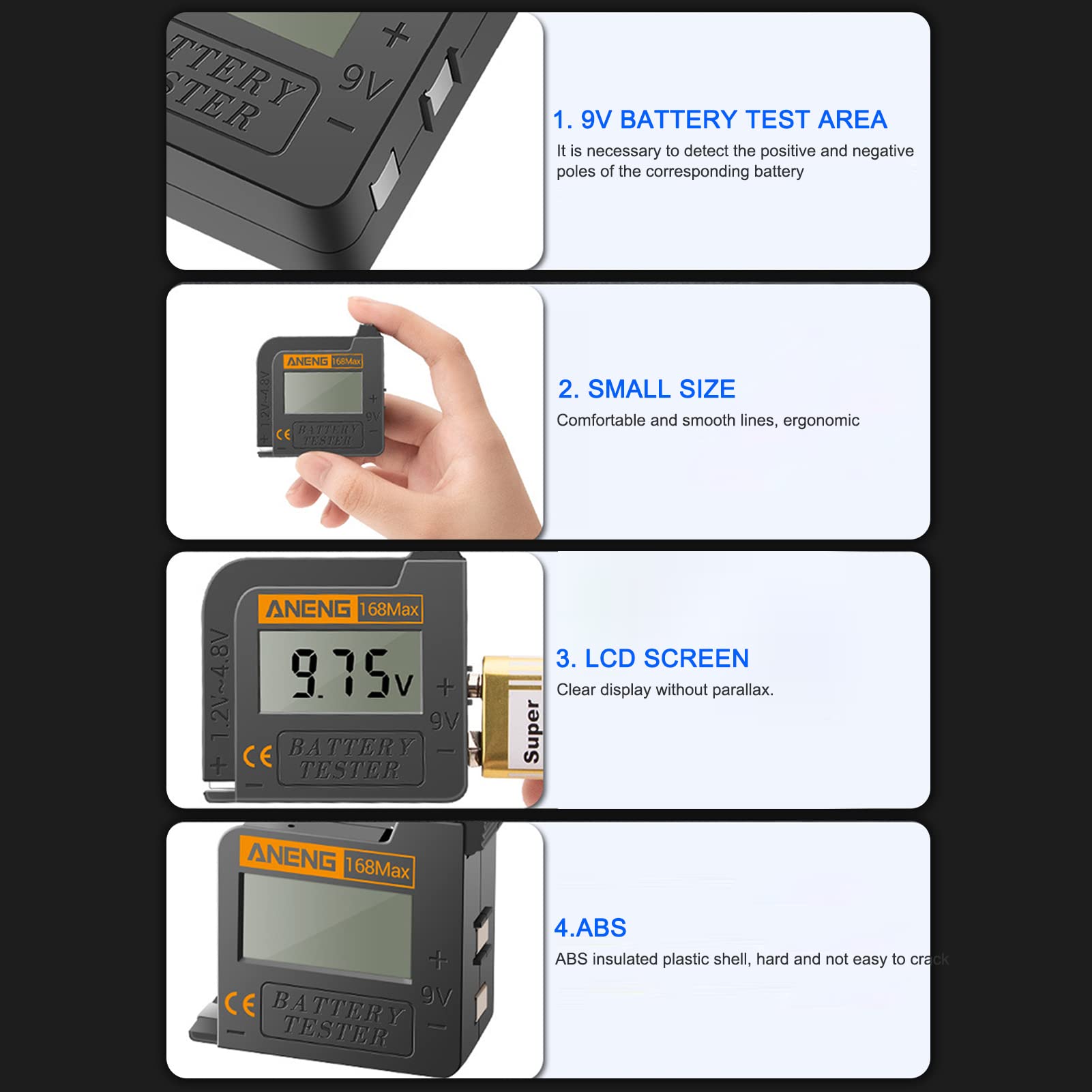 Universal Digital Battery Tester - Check C, AA, AAA, D, N, 9V & 1.5V Button Cell Batteries | No Power Required | Perfect for Home, Office & Emergency Kits | FANGKAI Electrical Equipment
