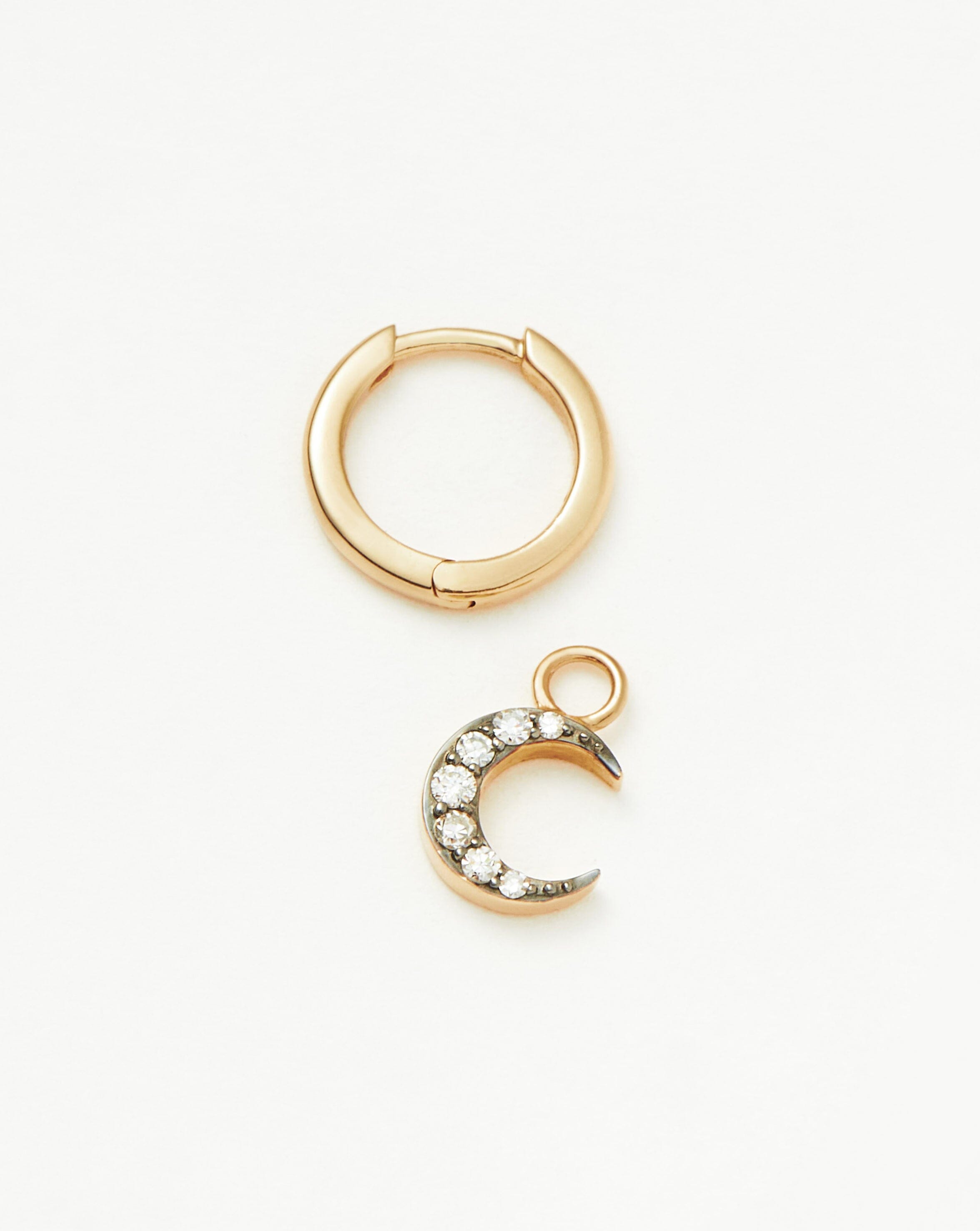 14K Solid Gold Diamond Single Moon Charm Hoop Earrings for Women – Elegant Dainty Jewelry for Everyday Wear, Gifts & Special Occasions