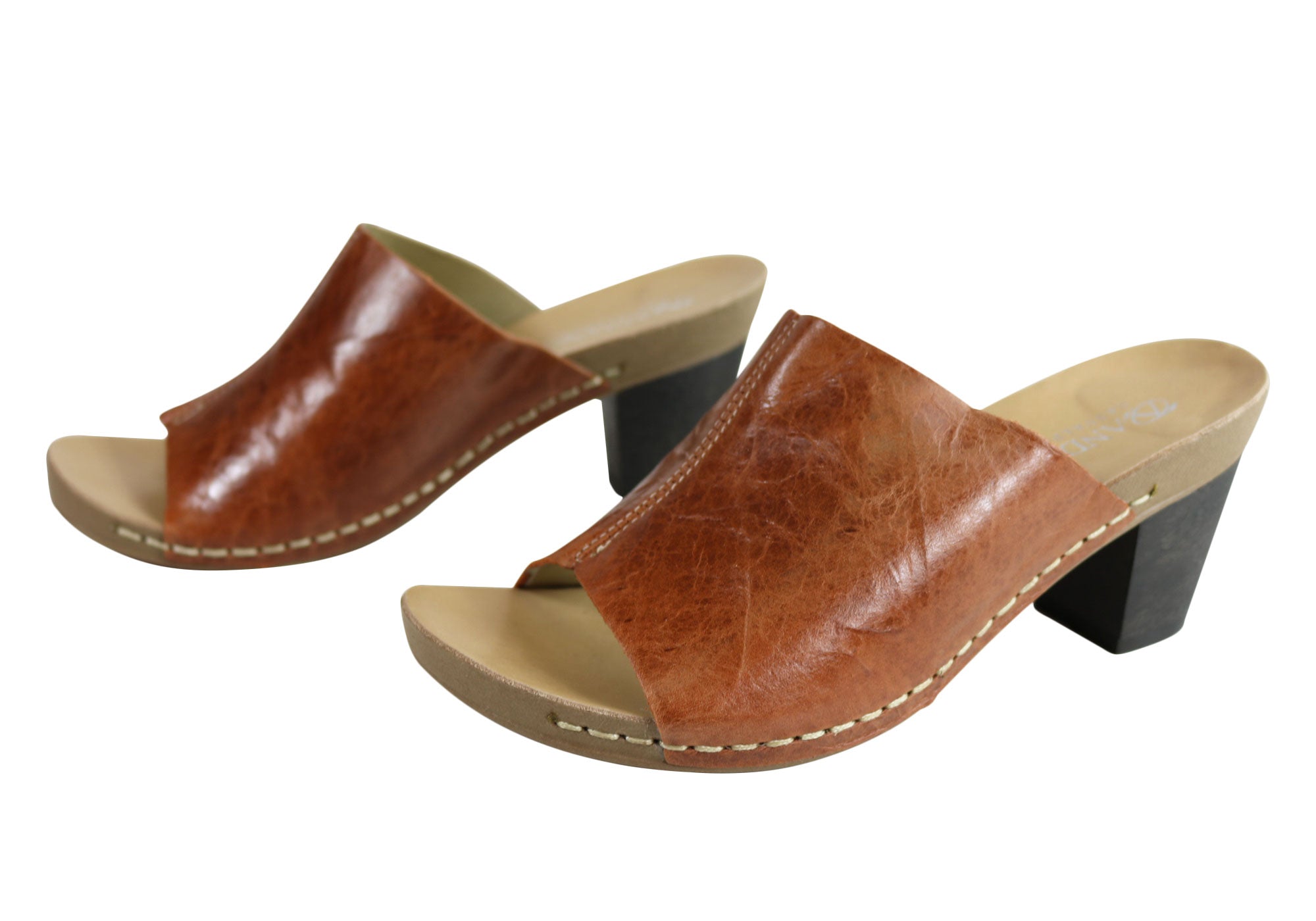 Andacco Women's Leather Mid Heel Sandals Slides - Comfortable Gallon Size Made in Brazil - Perfect for Summer, Beach, and Casual Outings