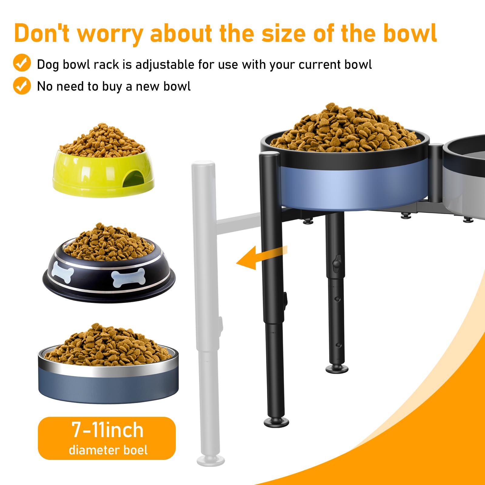 Adjustable Elevated Dog Bowl Stand for Medium & Large Dogs - 4 Height Settings (7-11 Inches) - Raised Pet Food & Water Feeder for Better Digestion & Comfort - Perfect for Kitchen, Patio or Travel Use