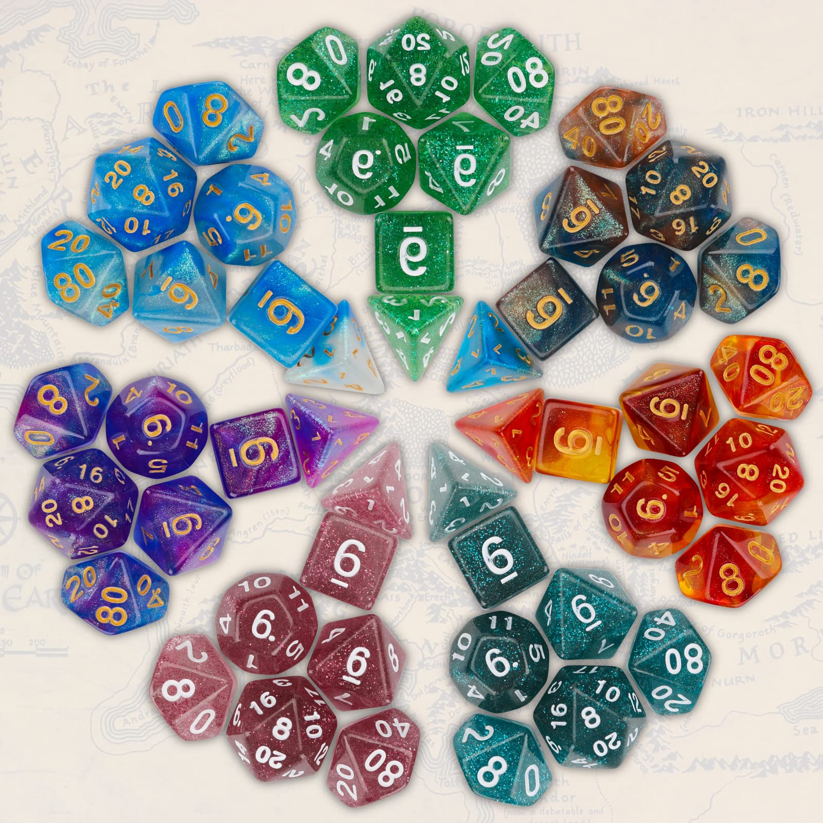 Coyeekn 7x7 Complete DND Dice Set (49 Pieces) - Polyhedral RPG Dice for Dungeons & Dragons, Pathfinder, MTG & Tabletop Games - Includes Storage Pouch - Perfect for D&D Campaigns, Game Nights & Roleplaying Adventures