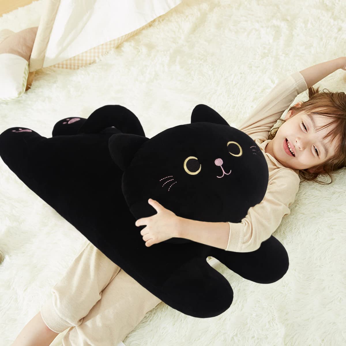 ARELUX 22 Inch Black Cat Plush Pillow - Soft Hugging Stuffed Animal Throw Pillow for Adults & Kids | Cute Kitten Sleeping Pillow for Bed, Sofa, Car | Perfect Gift for Cat Lovers, Friends & Family Birthday