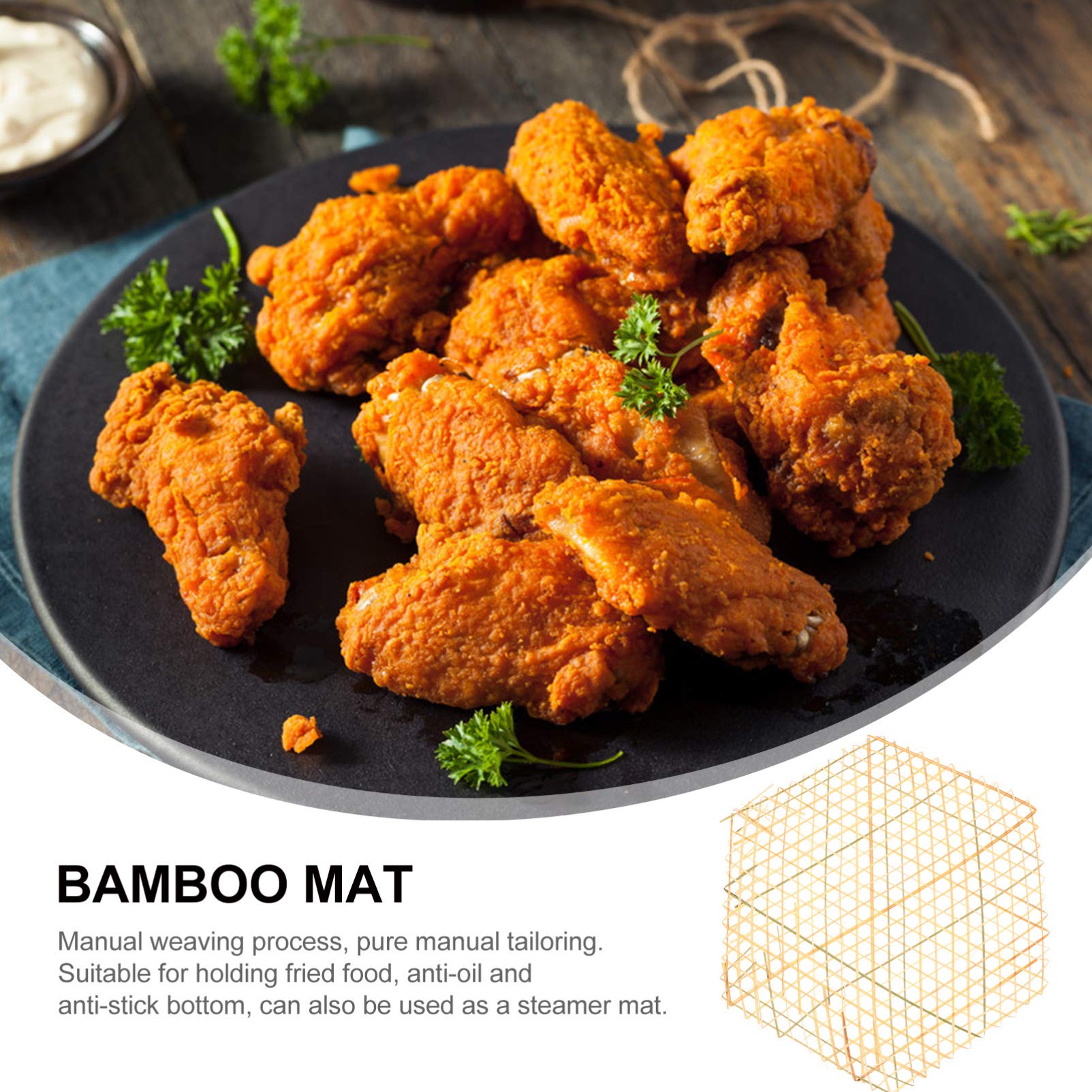6-Pack Hemoton Bamboo Food Liner Mats - Heat-Resistant Kitchen Mesh Grid for Fried Foods, Sushi, Dumplings | Perfect for Restaurants & Home Cooking