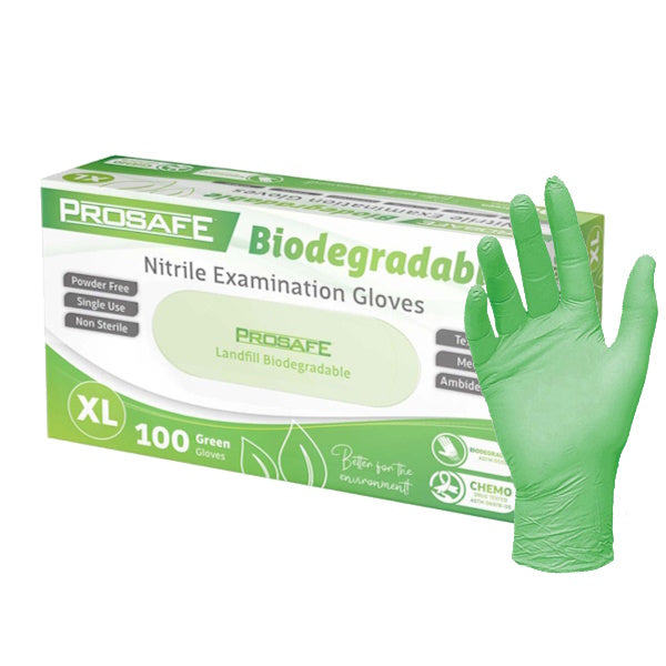 Premium Prosafe Green Nitrile Biodegradable Exam Gloves - Latex-Free, Powder-Free Disposable Gloves for Medical, Dental, Food Service & Cleaning - Eco-Friendly Protection for Healthcare Professionals & Home Use