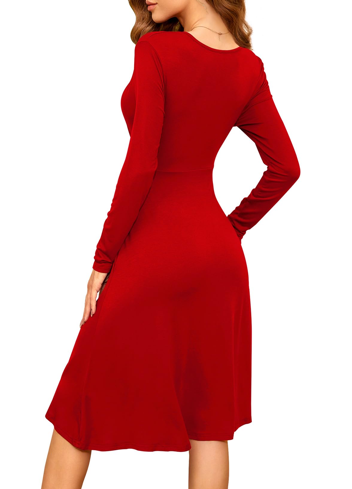 WEACZZY Women's 2025 Fall Long Sleeve V-Neck Casual Dress with Pockets - Semi Formal Party Wear for Office, Date Night & Holiday Gatherings