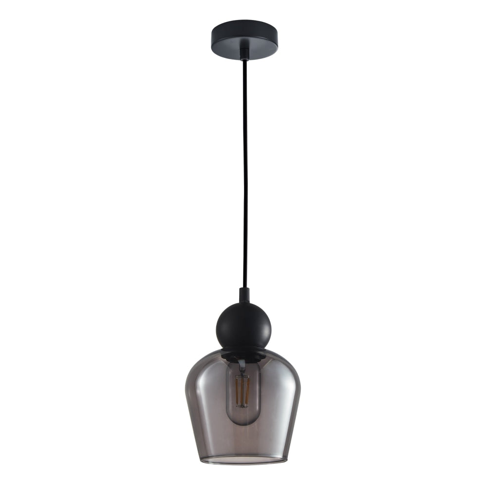 CHAMPAN Pendant Lamp - 72W Black Smoke Glass Ellipse Hanging Light (OD145mm x H200mm) - Modern Interior Lighting for Dining Room, Kitchen Island & Living Room Decor