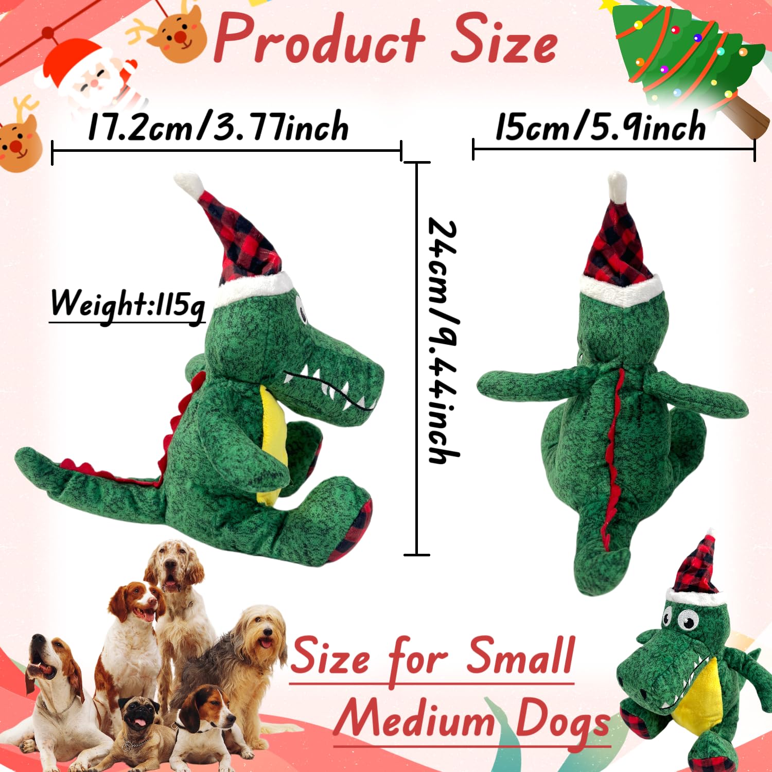 Christmas Dog Squeaky Toys - Xmas Interactive Durable Plush Chew Toys for Puppy, Small, Medium & Large Dogs | Training, Boredom Relief & Enrichment | Crocodile Design for Playtime & Holiday Fun