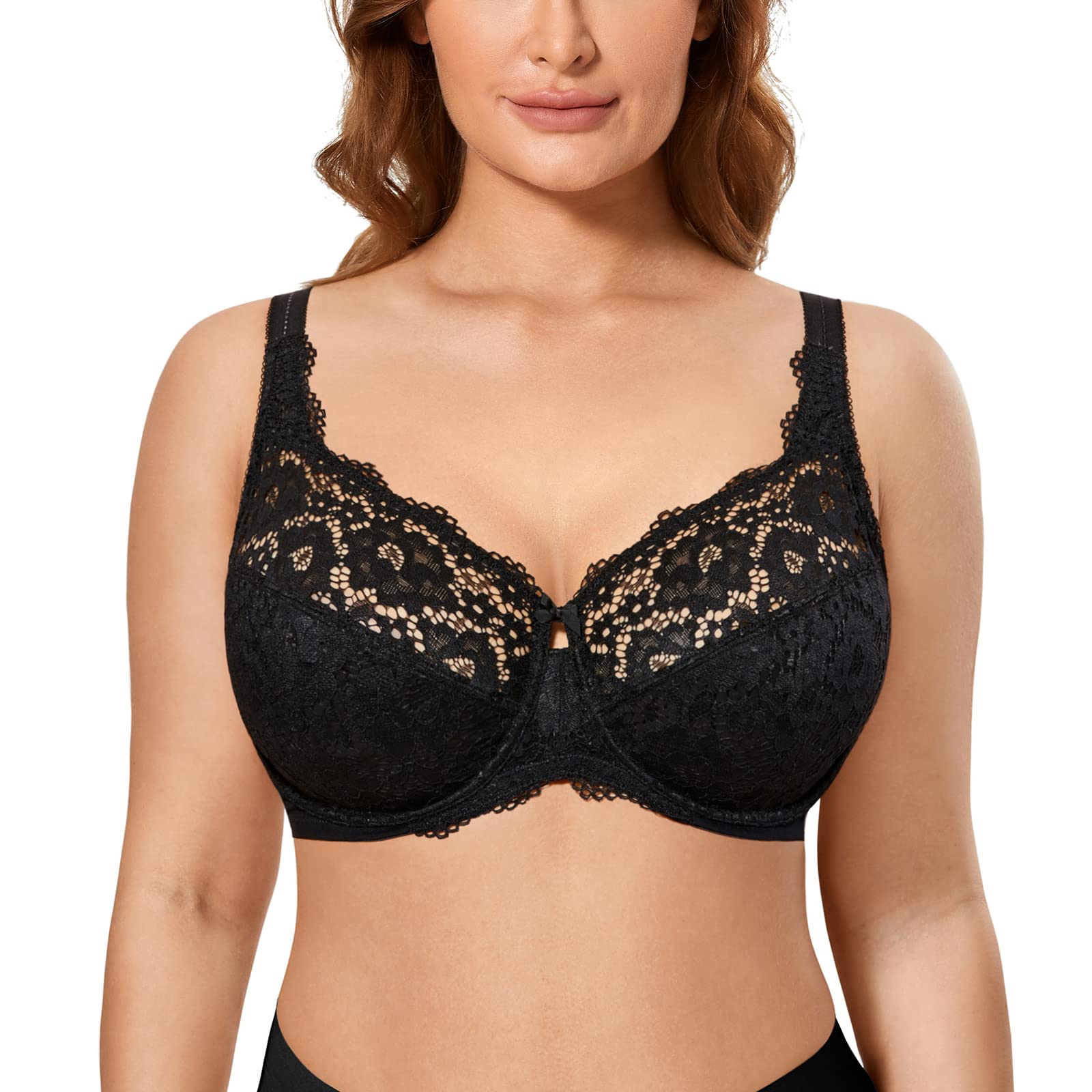 DELIMIRA Women's Plus Size Lace Underwire Bra - Full Coverage Unlined Cotton Bras for Comfort & Support - Perfect for Everyday Wear, Work & Special Occasions