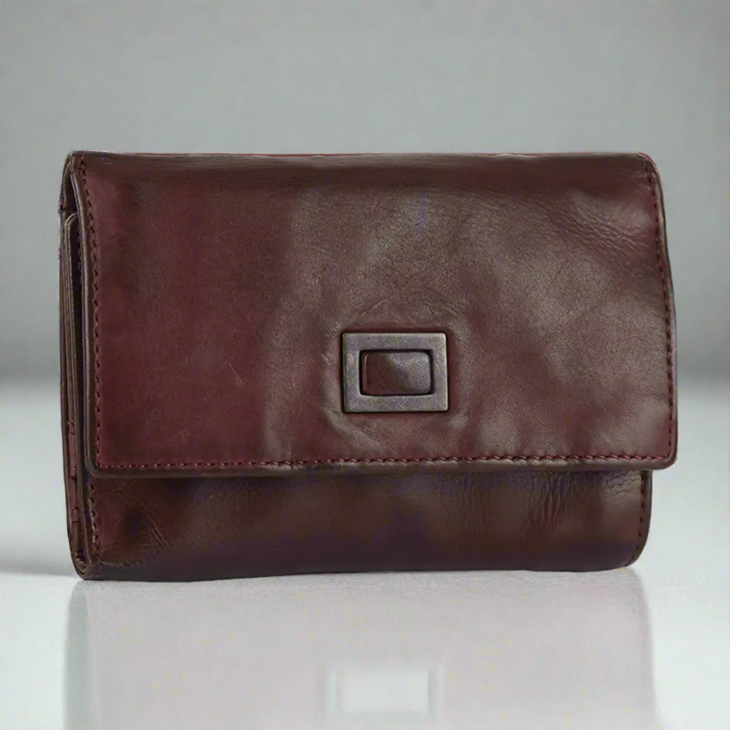 BOL Women's Square Tab Leather Wallet - Slim RFID Blocking Bifold Wallet for Credit Cards & Cash - Perfect for Everyday Use, Travel, and Gifts