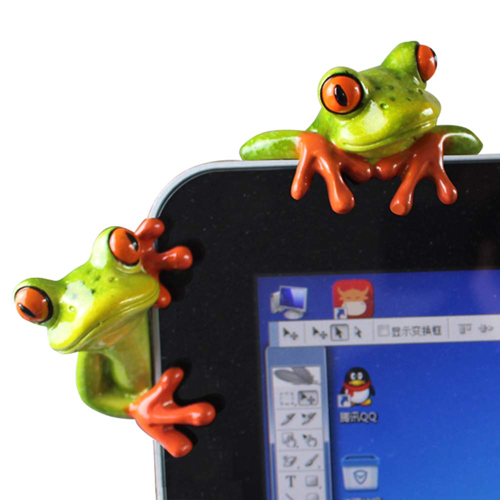 2 Pack Funny Resin Frog Decorations - 3D Creative Animal Frog Figurines for Office Desk, Computer Monitor Decor | Cute Desk Accessories for Home & Workspace