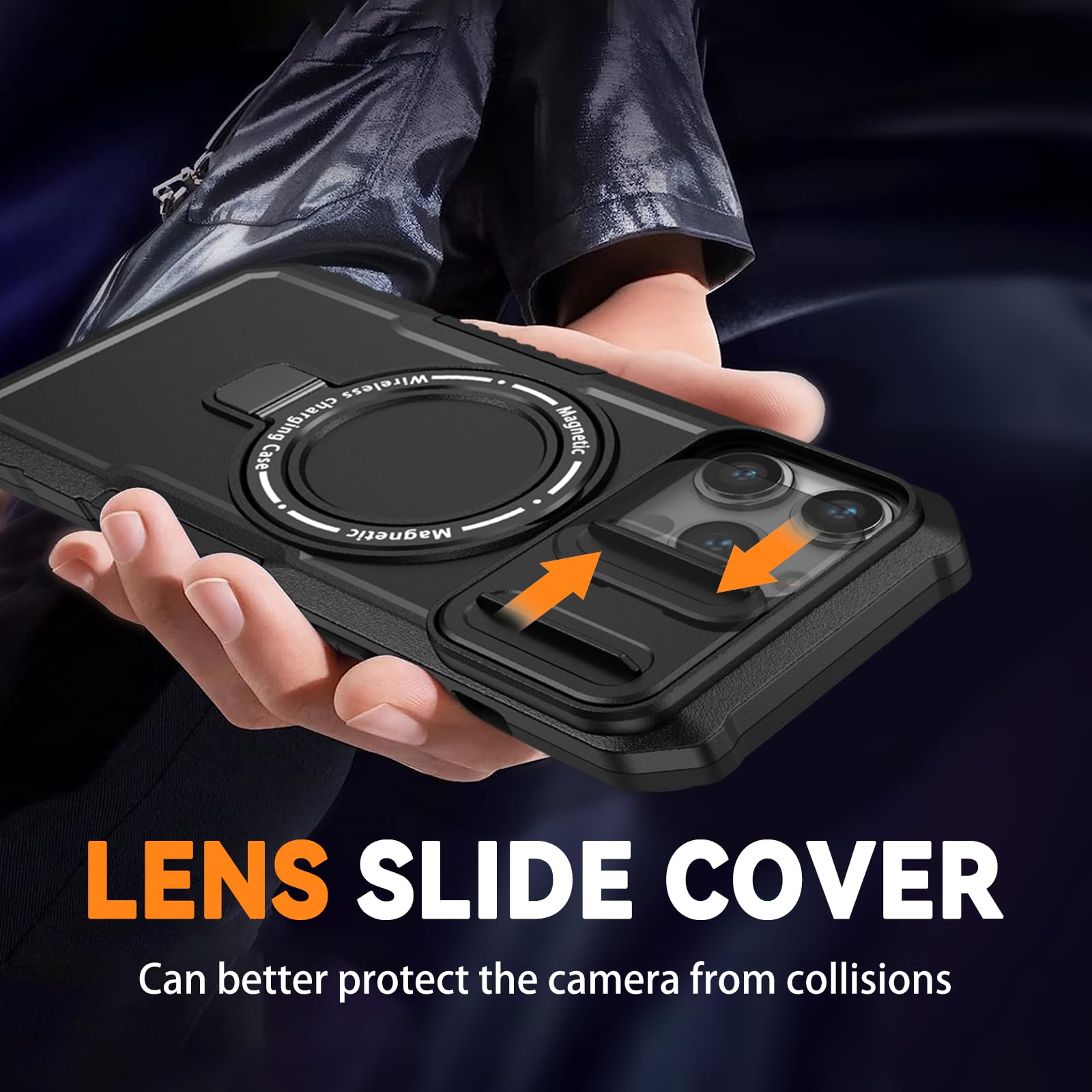 Magnetic Ring Stand Phone Case for iPhone 15 Pro Max - Military Grade Shockproof Cover with Camera Protection | Compatible with MagSafe | Includes 2X Tempered Glass Screen Protectors | Perfect for Outdoor Activities, Travel & Daily Use (Black)