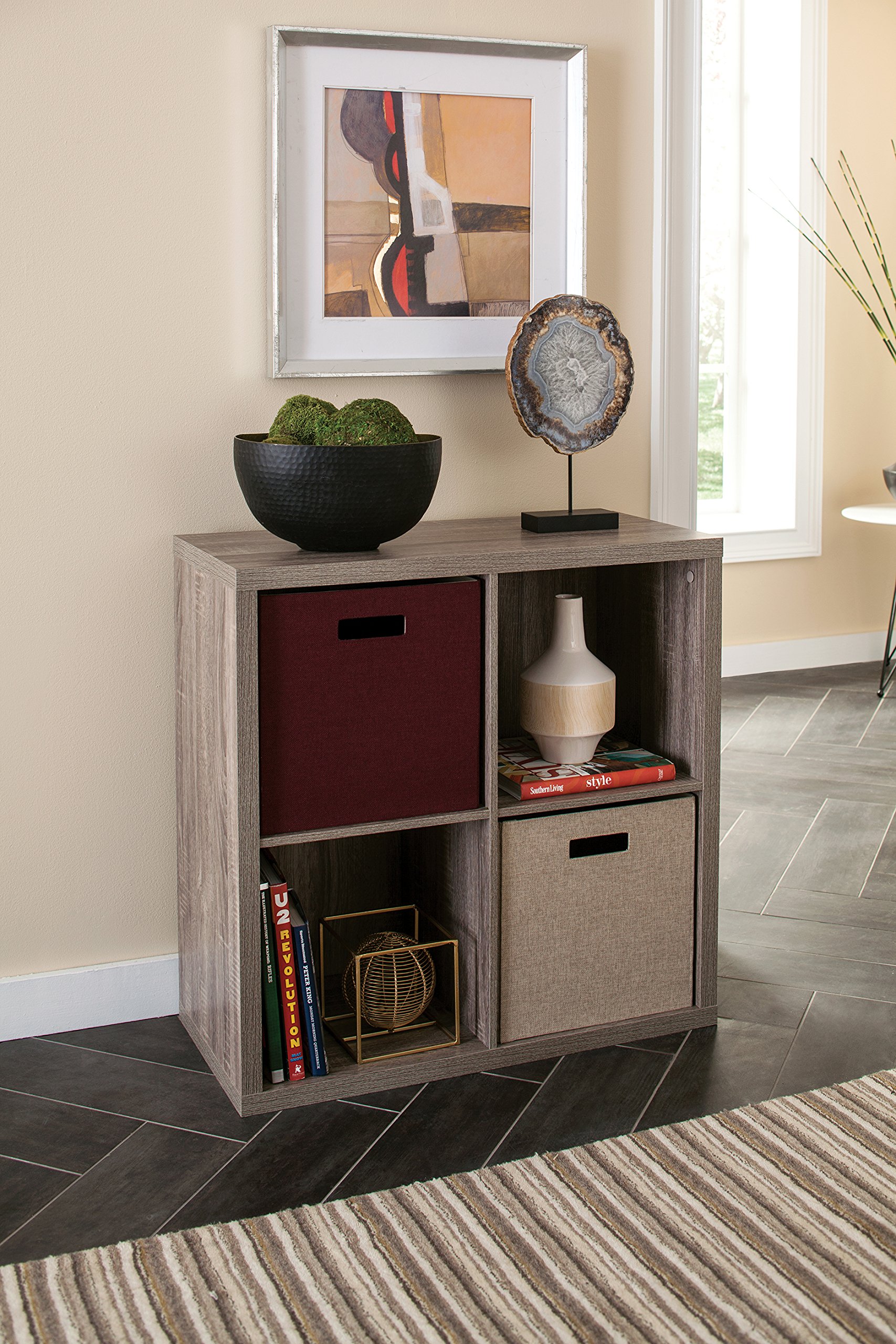 ClosetMaid 4-Cube Storage Organizer Shelf with Back Panel - Easy Assembly Wooden Bookshelf in Weathered Gray for Bedroom, Living Room & Office Organization