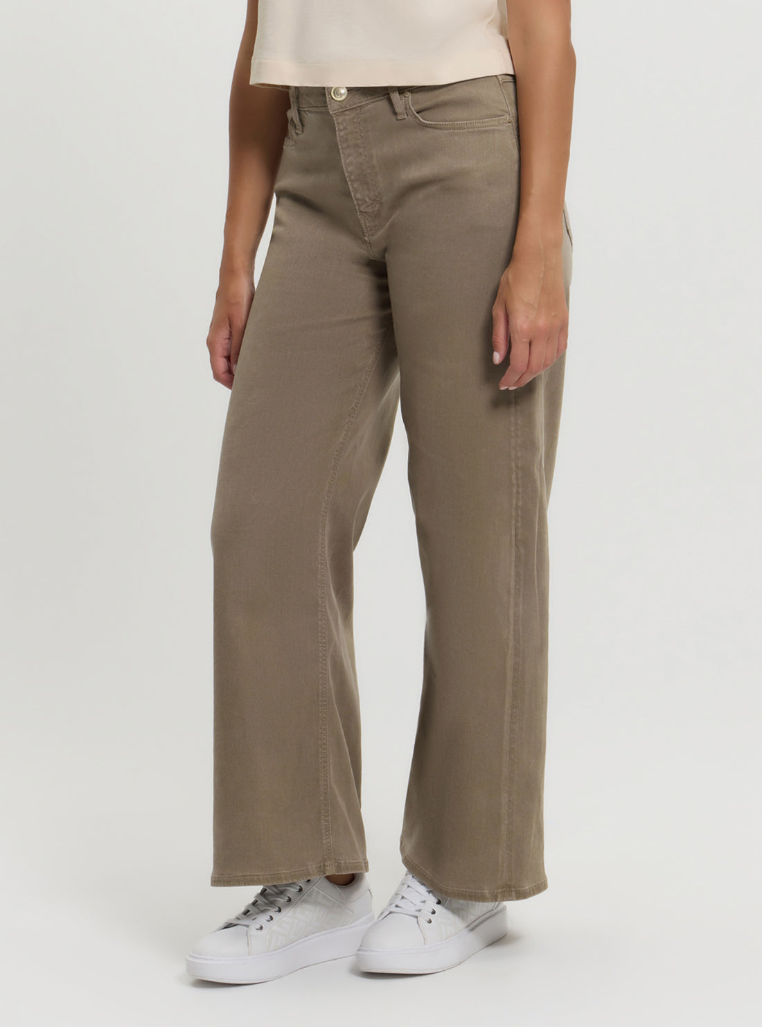 Beige Bellflower Wide Leg Pants for Women - High Waisted Flowy Palazzo Trousers - Comfortable Linen Blend Pants for Casual Wear, Office & Summer Outfits