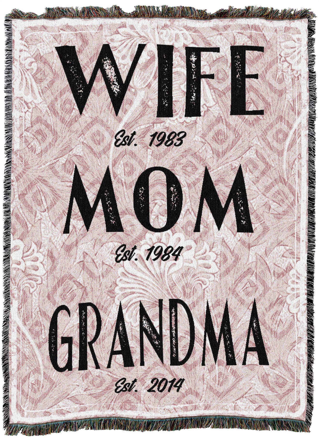 Personalized Pink Cotton Throw Blanket for Wife, Mother & Grandma - Custom Woven Tapestry Gift - 72x54 Inch Made in USA - Perfect for Cozy Nights, Family Gatherings & Thoughtful Presents