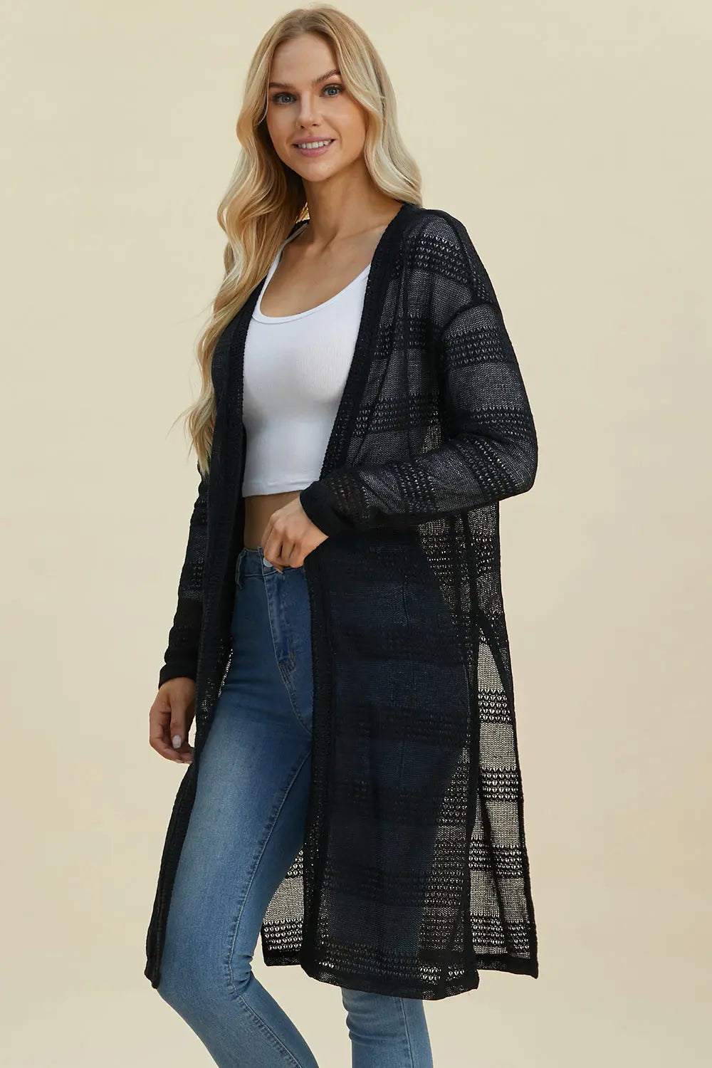 Double Take Full Size Open Front Longline Cardigan for Women | Soft & Cozy Knit Sweater | Perfect for Layering, Office Wear & Casual Outfits