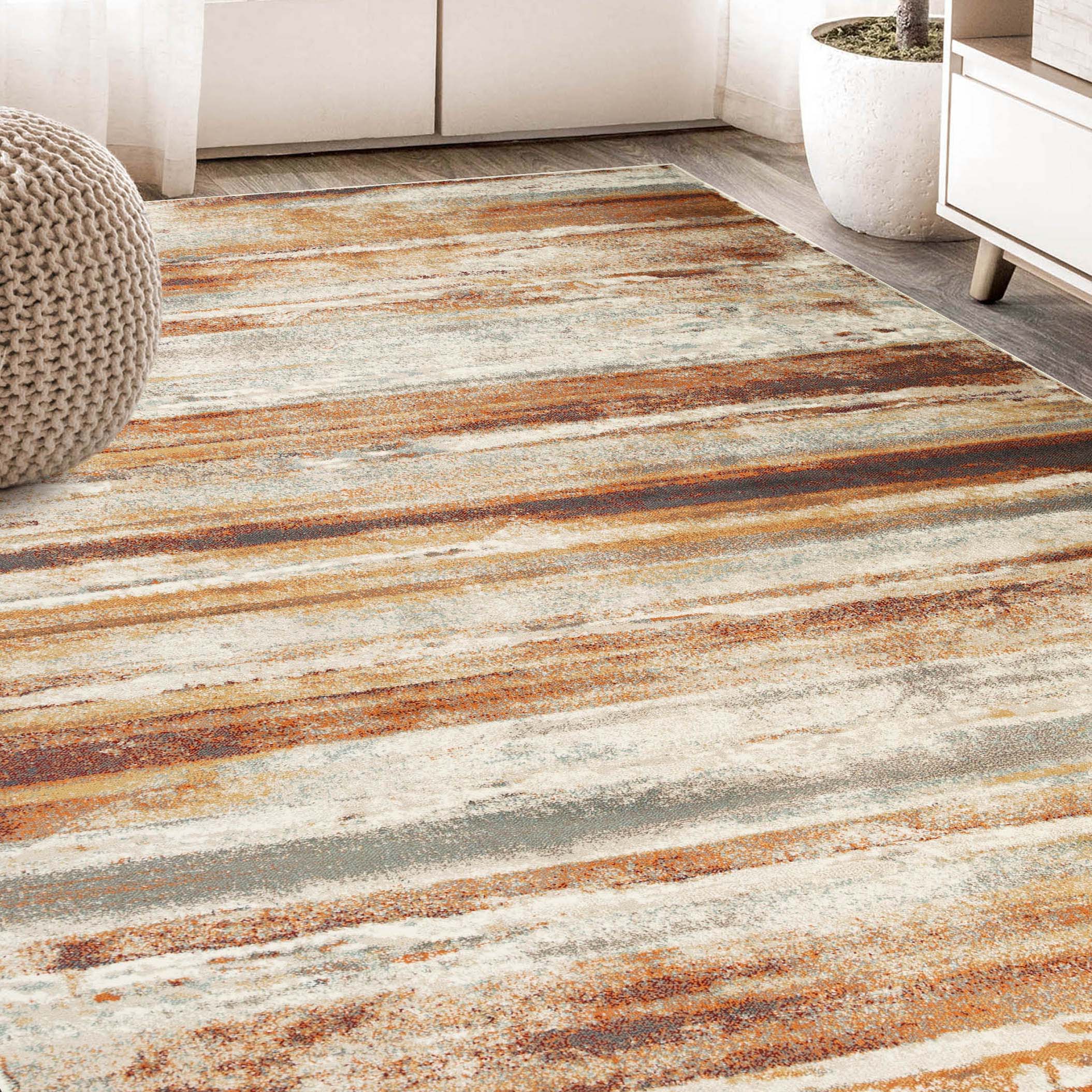 Taia Striped Damask Indoor Area Rug - Non-Slip Runner Carpet for Living Room, Bedroom, Hallway | Soft Modern Home Decor