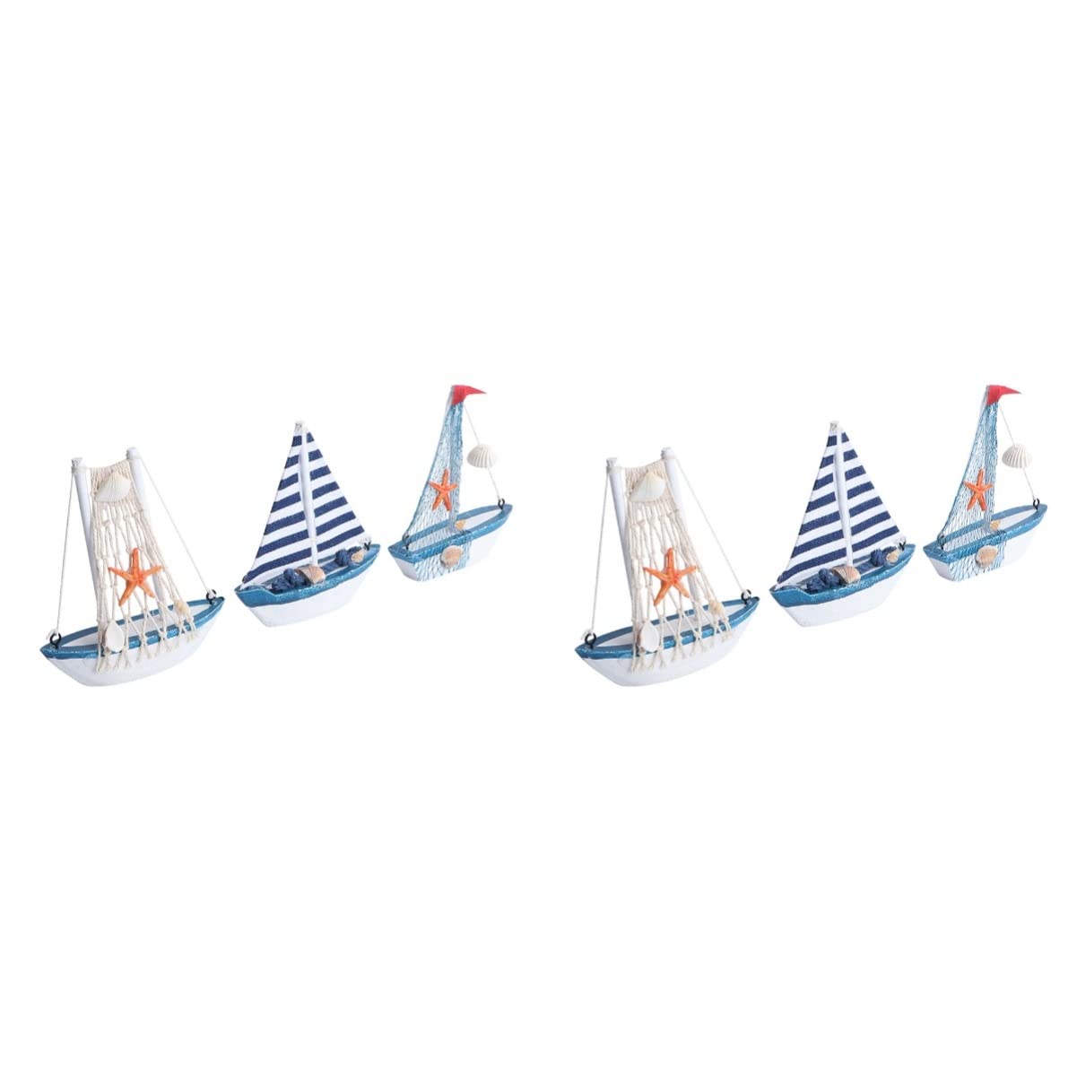 YARNOW 6-Piece Mediterranean Wooden Sailboat Model Set - Vintage Nautical Decor for Home, Office, or Beach House - Perfect Coastal Theme Decoration for Shelves, Mantels & Tabletop Displays