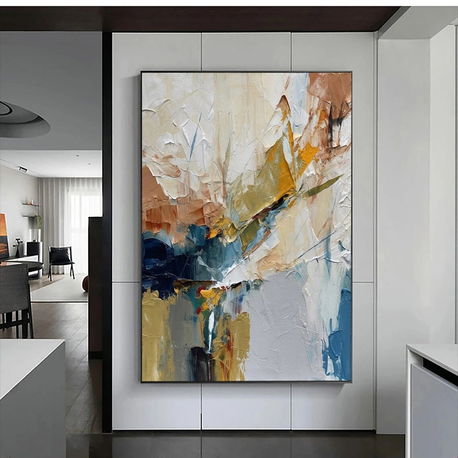 Custom Square Abstract Painting #AB 322 - Handmade Modern Wall Art for Living Room, Bedroom & Office Decor