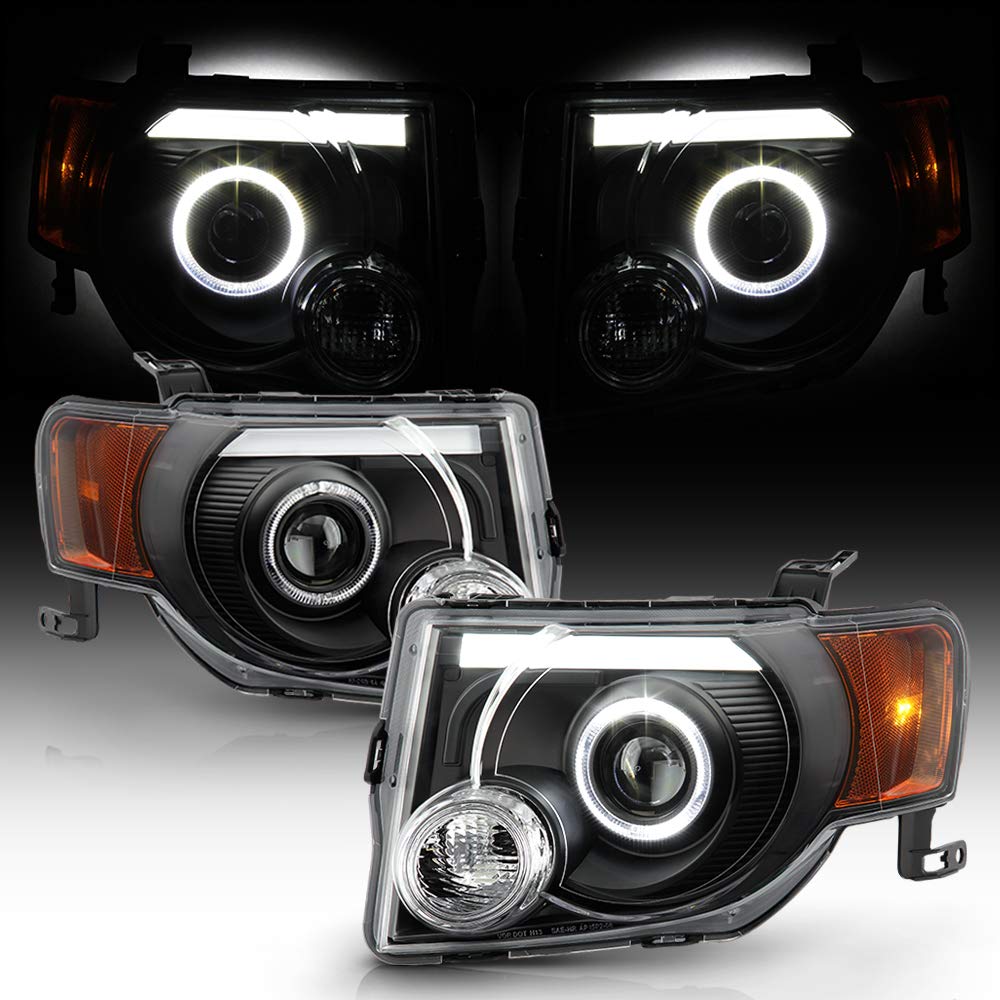 ACANII Black LED Halo Projector Headlights for 2008-2012 Ford Escape SUV - Driver & Passenger Side - High Performance Replacement Headlamps with Tube Halo Design for Night Driving & Off-Road Use