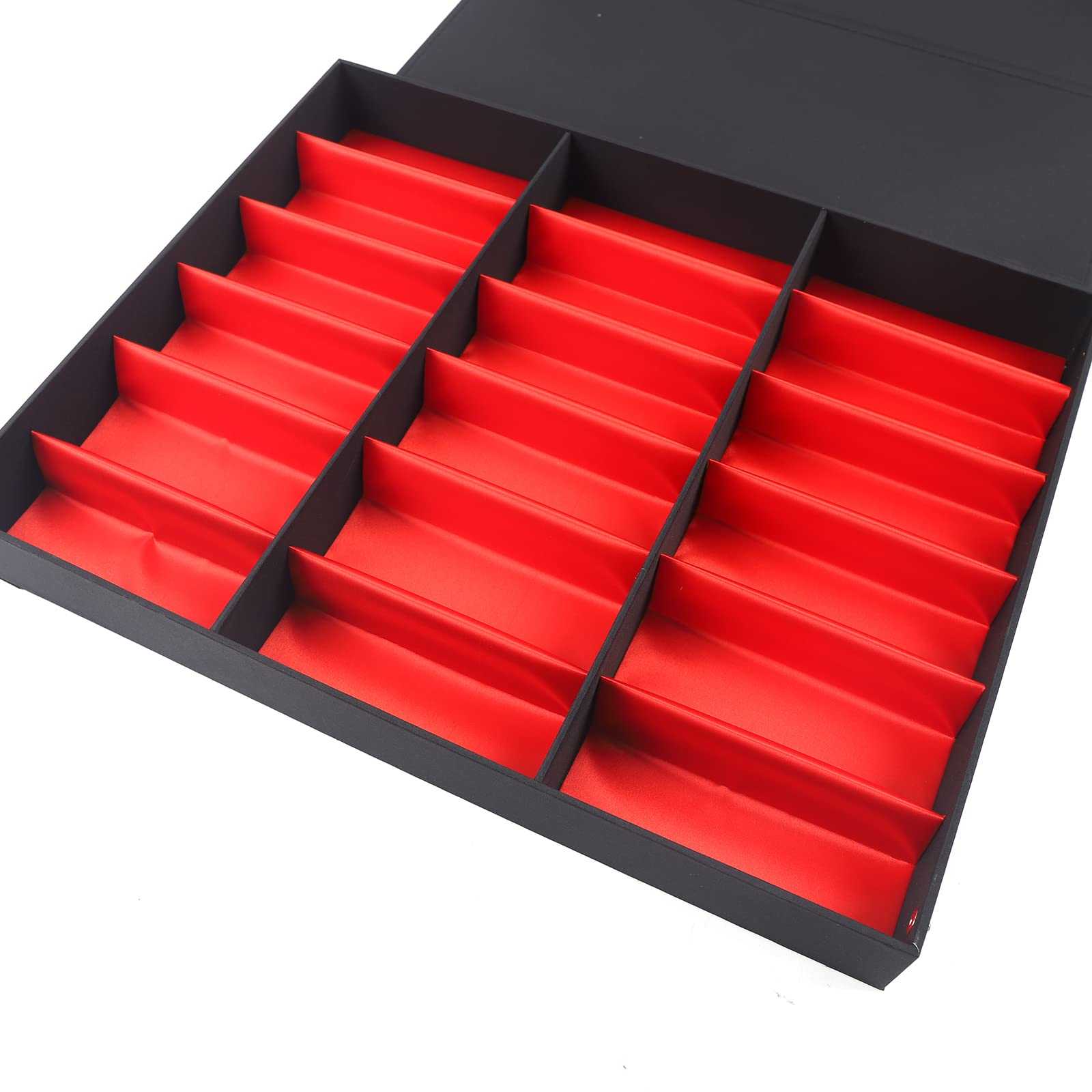 YIYIBYUS 18 Slot Sunglasses Display Case - Eyewear & Jewelry Organizer Box with Stand - Black & Red - Perfect for Retail Stores, Home Organization & Travel Accessories Storage