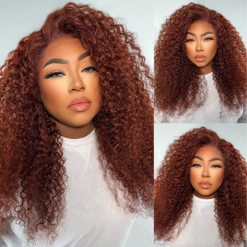 Sunber 100% Brazilian Virgin Human Hair Weave Bundles - Reddish Brown Auburn Copper 33B Color (12/14/16 Inch) Jerry Curly Remy Hair for Sew-in Extensions | Perfect for Natural-Looking Volume, Protective Styling & Everyday Glam