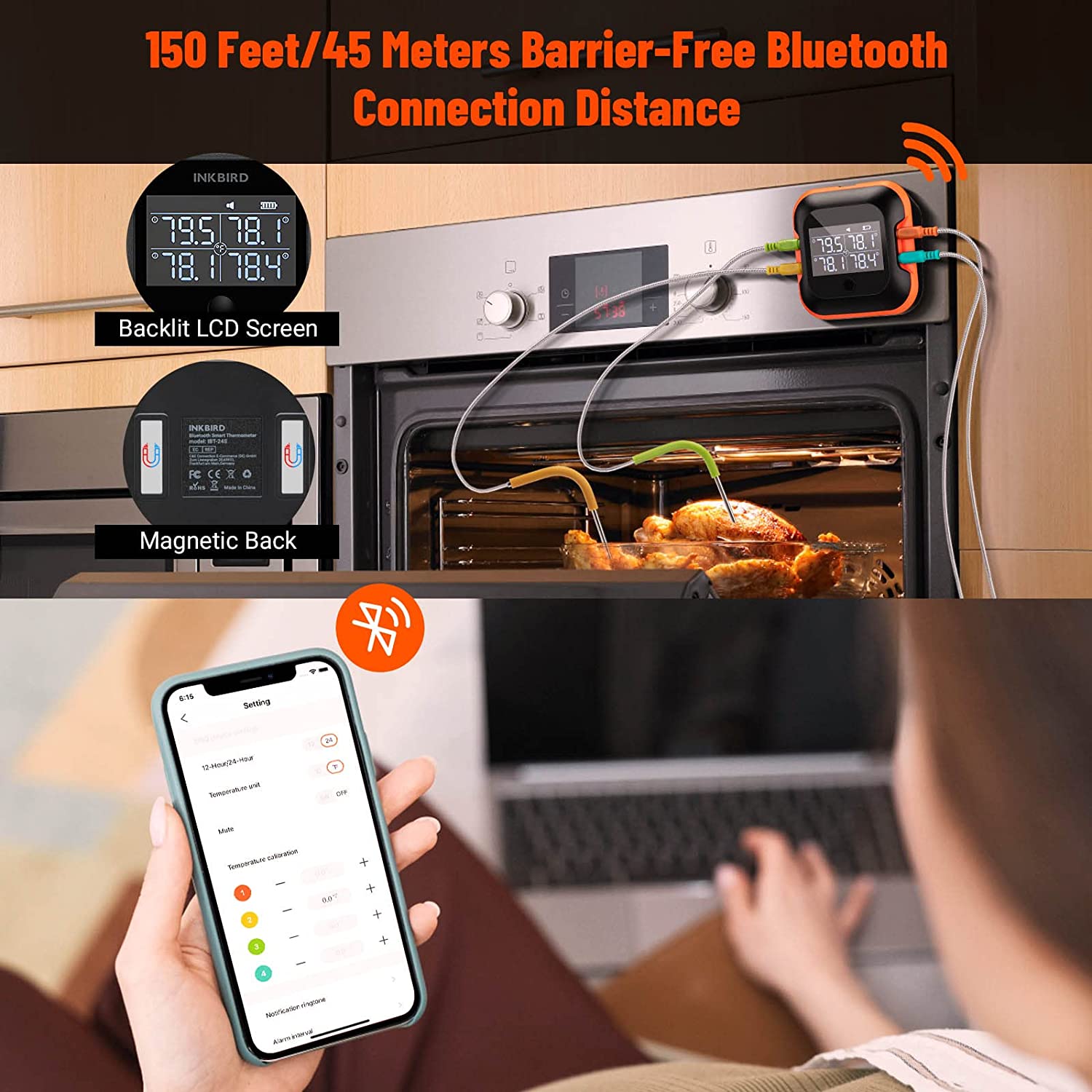 Wireless Bluetooth BBQ Thermometer IBT-24S - Smart Meat Thermometer for Grilling, Smoking, and Roasting - Perfect for Outdoor Cooking, Backyard Parties, and Camping