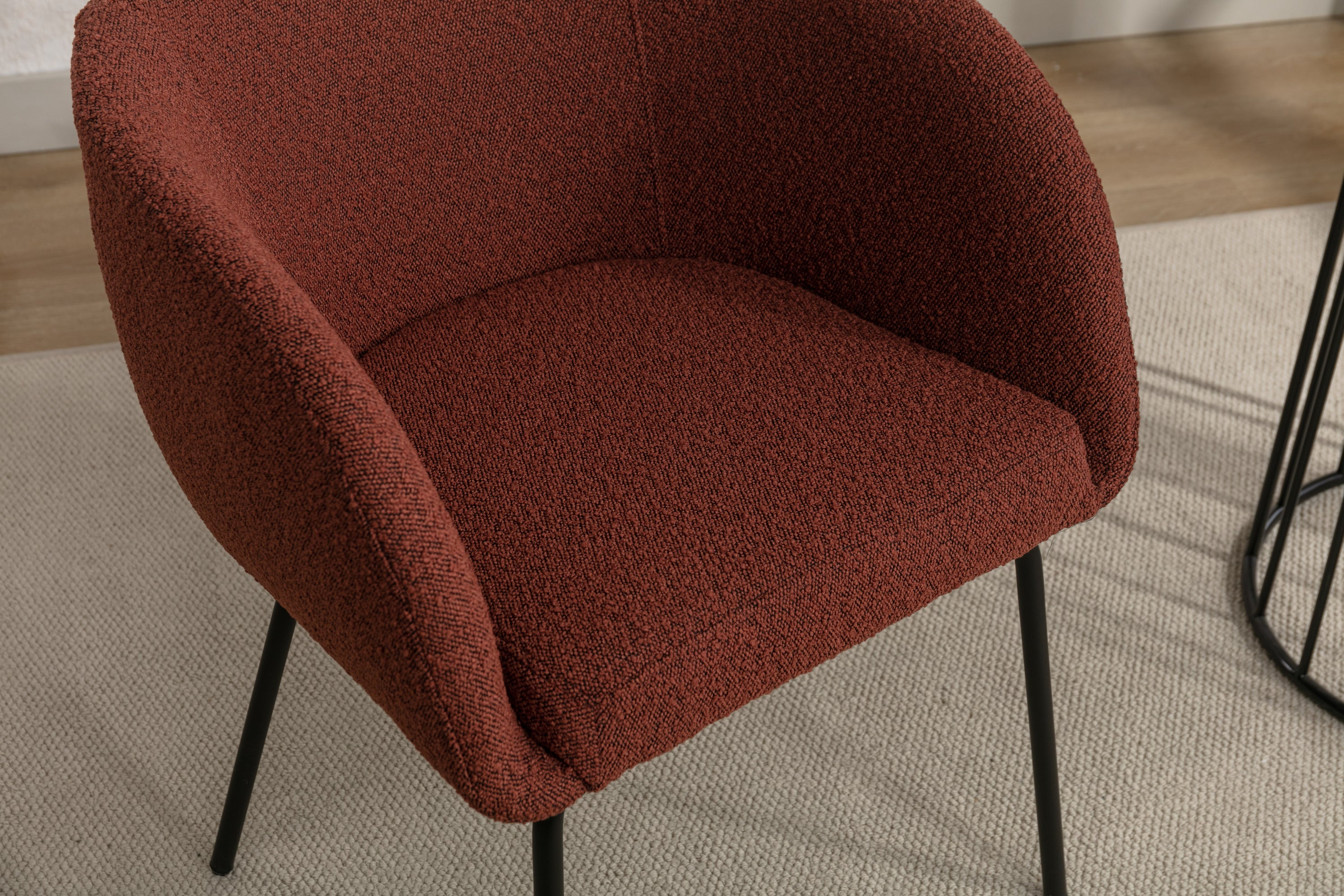 2 Pack Boucle Fabric Dining Chairs with Black Metal Legs - Wine Red | Modern Upholstered Side Chairs for Kitchen, Dining Room, or Office | Comfortable & Stylish Seating Solution