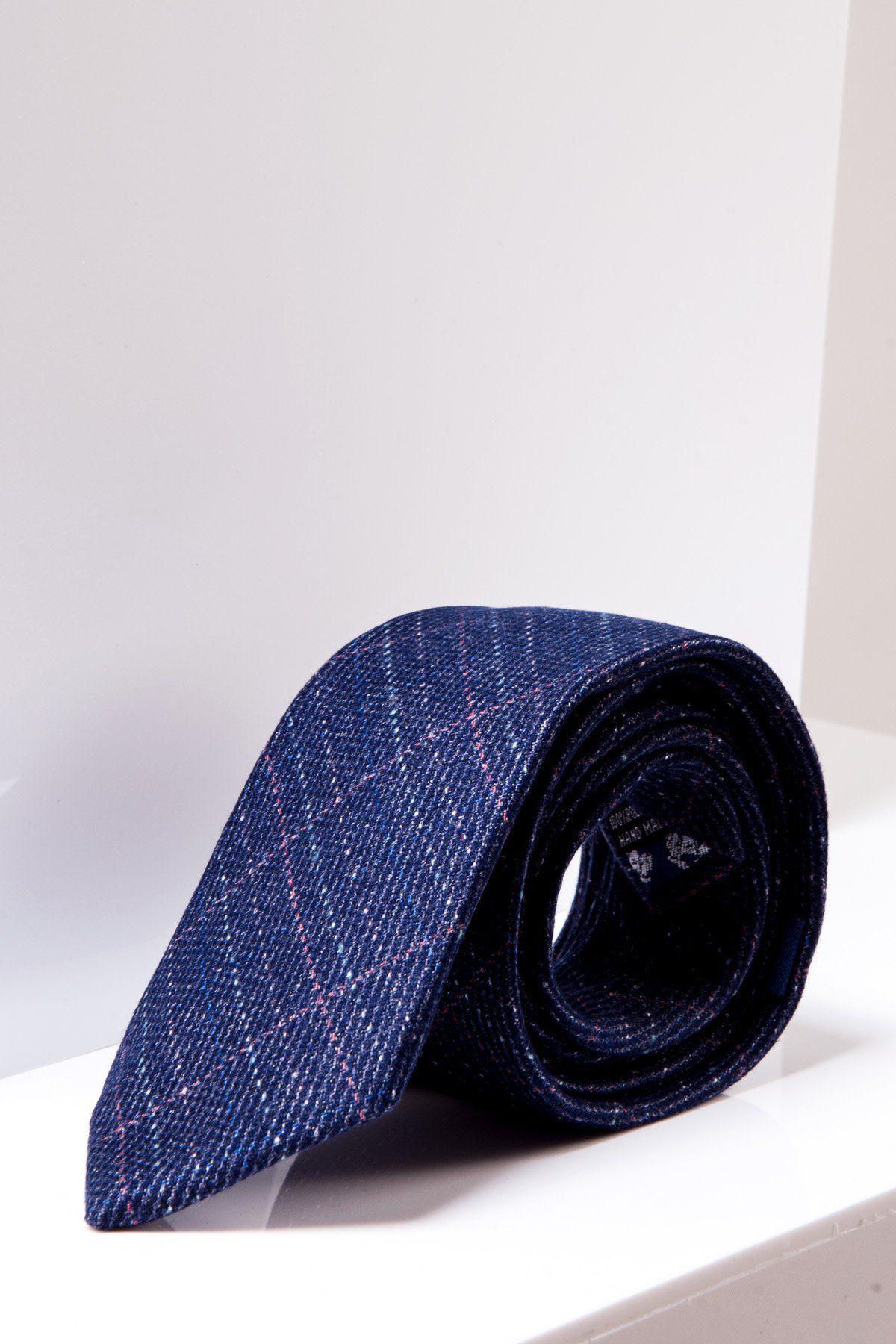 HARRY Men's Indigo Tweed Check Necktie - Classic Slim Tie for Business, Weddings & Formal Occasions