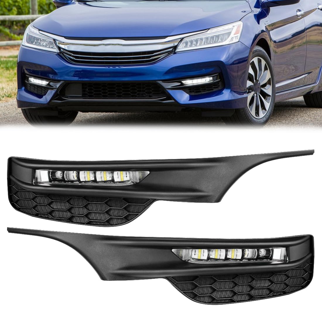 2016-2017 Honda Accord LED Fog Lights - White Daytime Running Lights with Bezel Replacement - Perfect for Night Driving & Enhanced Visibility