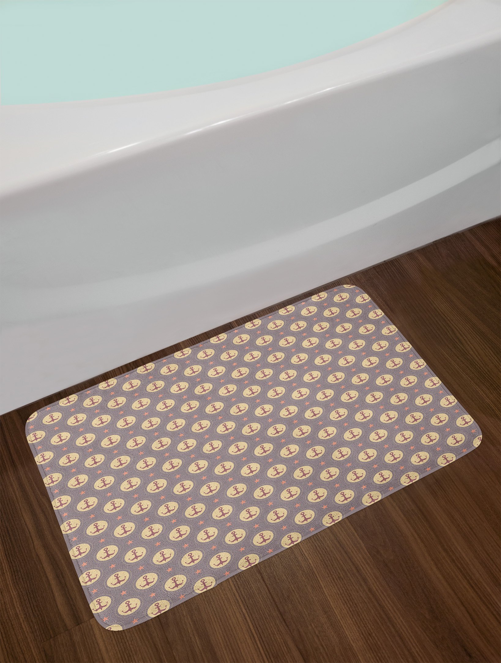 Ambesonne Non-Slip Plush Bath Mat - Nautical Anchor Design with Circles & Stars, Maritime Boating Sailing Theme, Soft Absorbent Bathroom Rug, 30.2