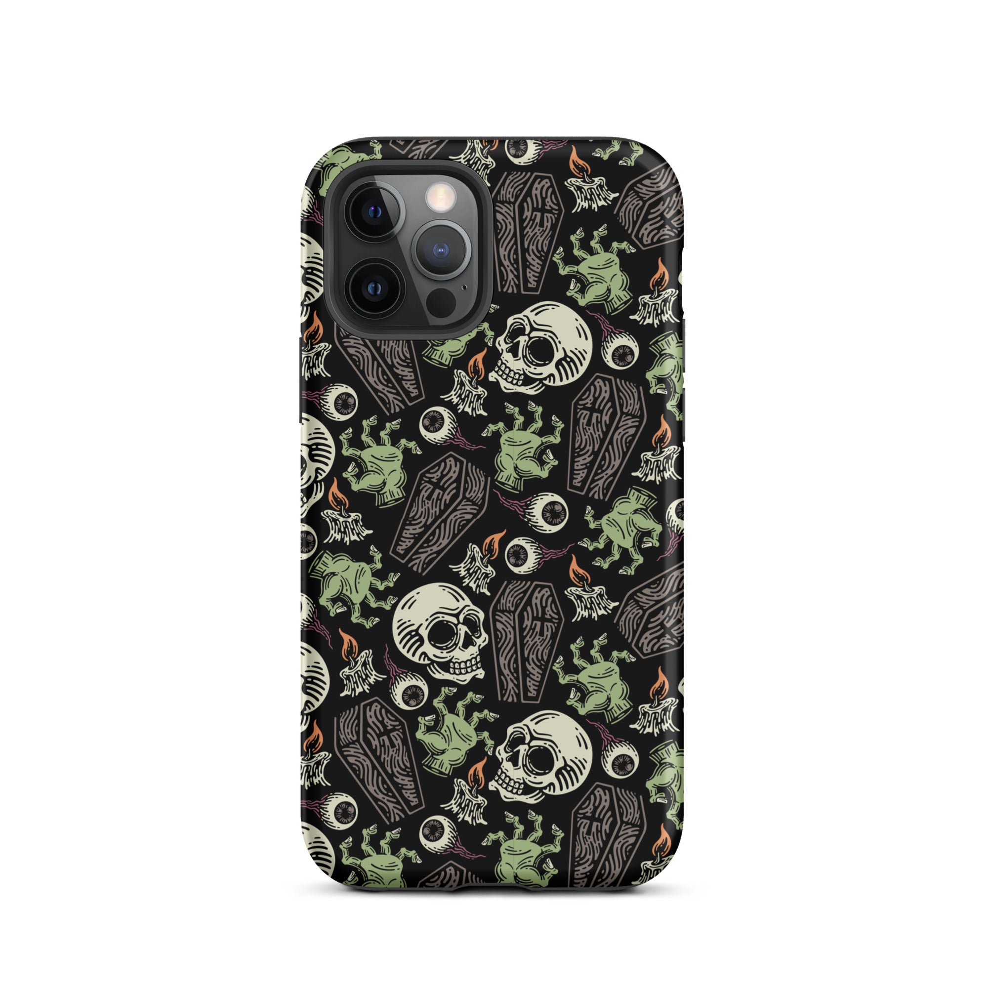 Premium Skeleton Horror iPhone Case - Durable Shockproof Protection for iPhone 12/13/14/15 Pro Max - Gothic Halloween Aesthetic Phone Cover for Parties & Cosplay
