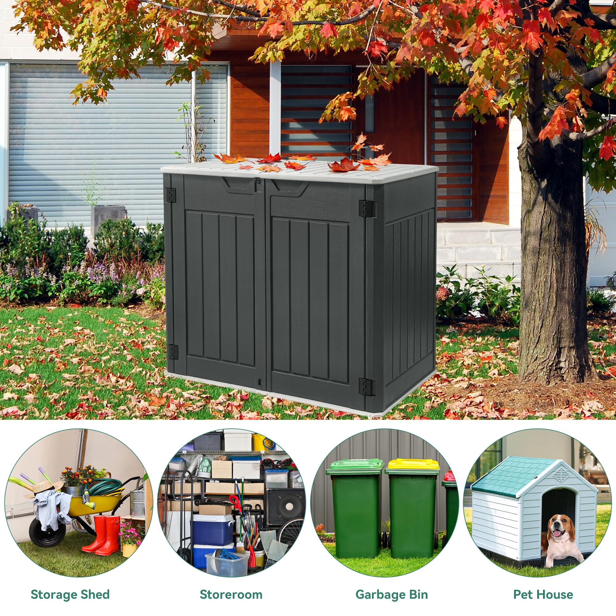 YITAHOME 4.5x4ft Extra Large Outdoor Storage Shed - Waterproof Resin Tool Shed for Garden Tools, Lawn Mowers & Trash Cans - Easy Assembly, Lockable Dark Gray Horizontal Shed - Perfect for Backyard, Garage & Patio Organization