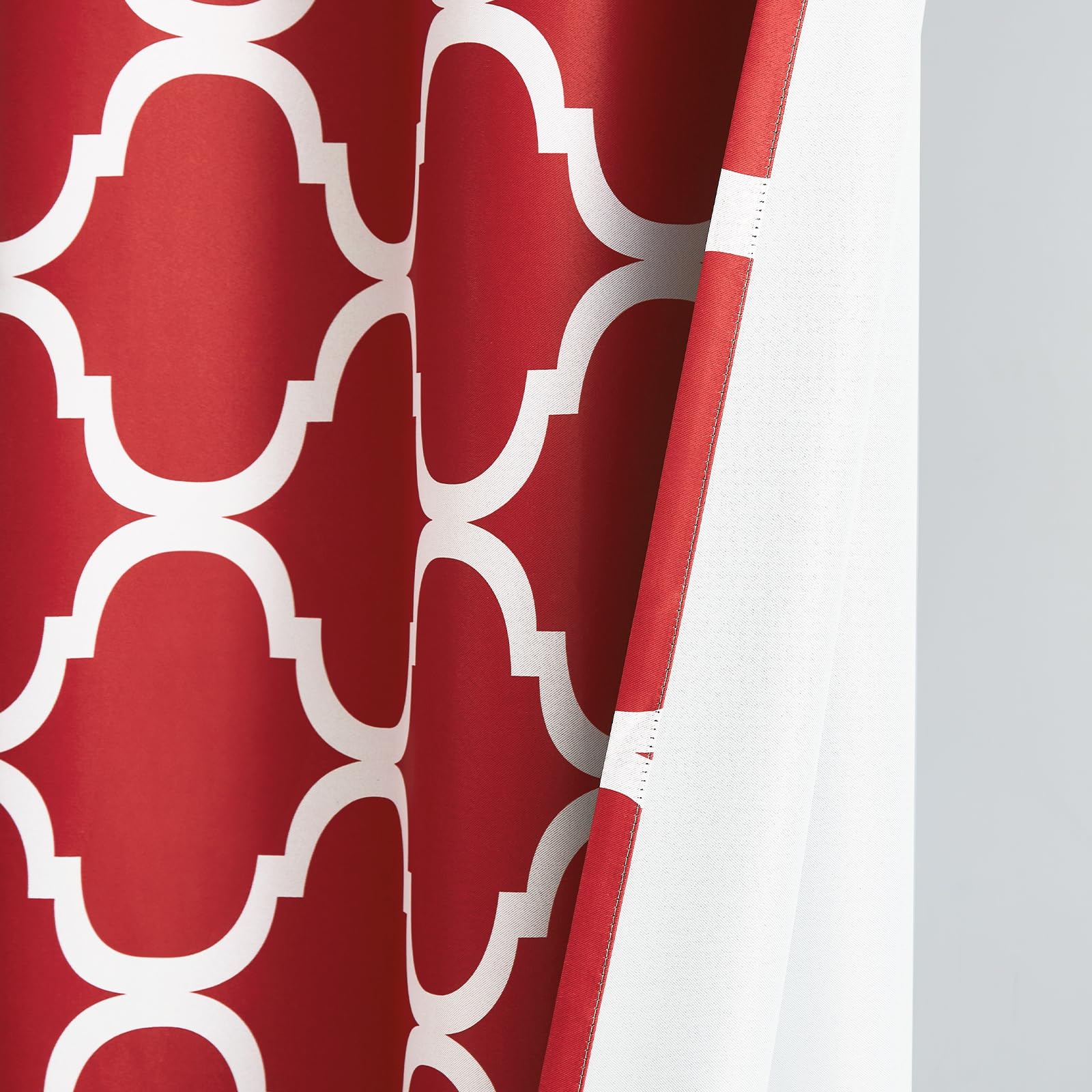 Melodieux Set of 2 Moroccan Style Geometric Lattice Tier Curtains - 29x36 Inch, Red | Rod Pocket Design for Kitchen, Cafe & Bathroom Small Windows | Perfect for Boho Home Decor & Privacy
