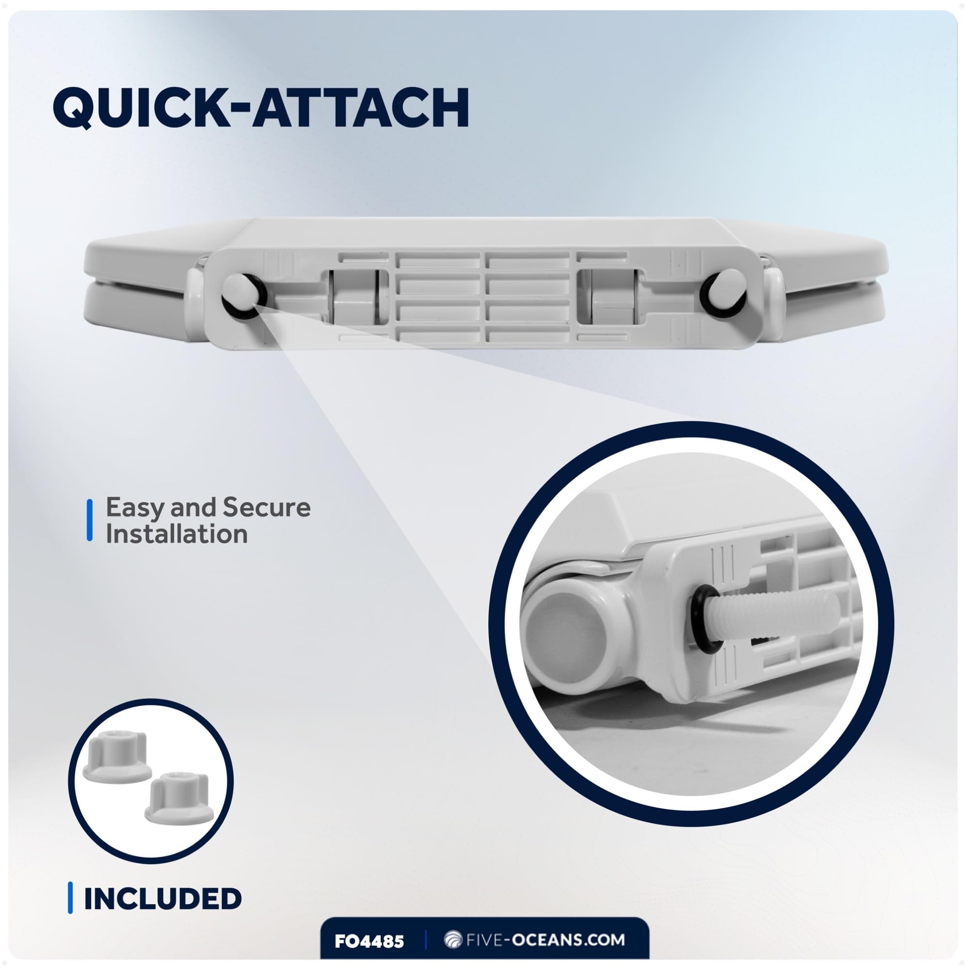 TMC Marine Deluxe Toilet Seat with Cover - Slow Close Quiet Hinges for Boats & RVs, Non-Slip Design, Easy Installation (Model FO4485) - Perfect for Marine Bathrooms, Yachts, and Campers
