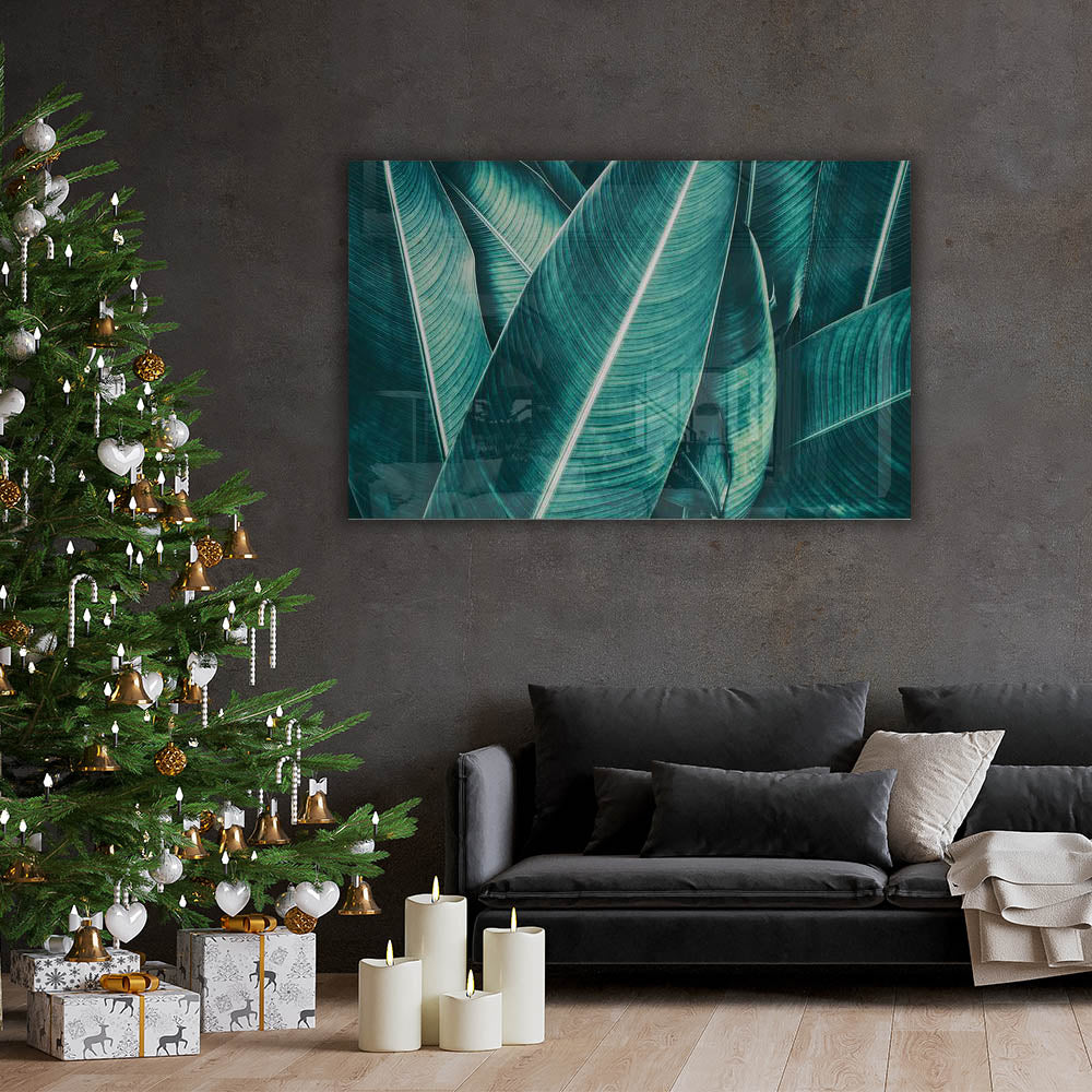 Leaves II Glass Print Wall Art - Modern Botanical Decor for Living Room, Bedroom & Office - Perfect for Home & Office Decor